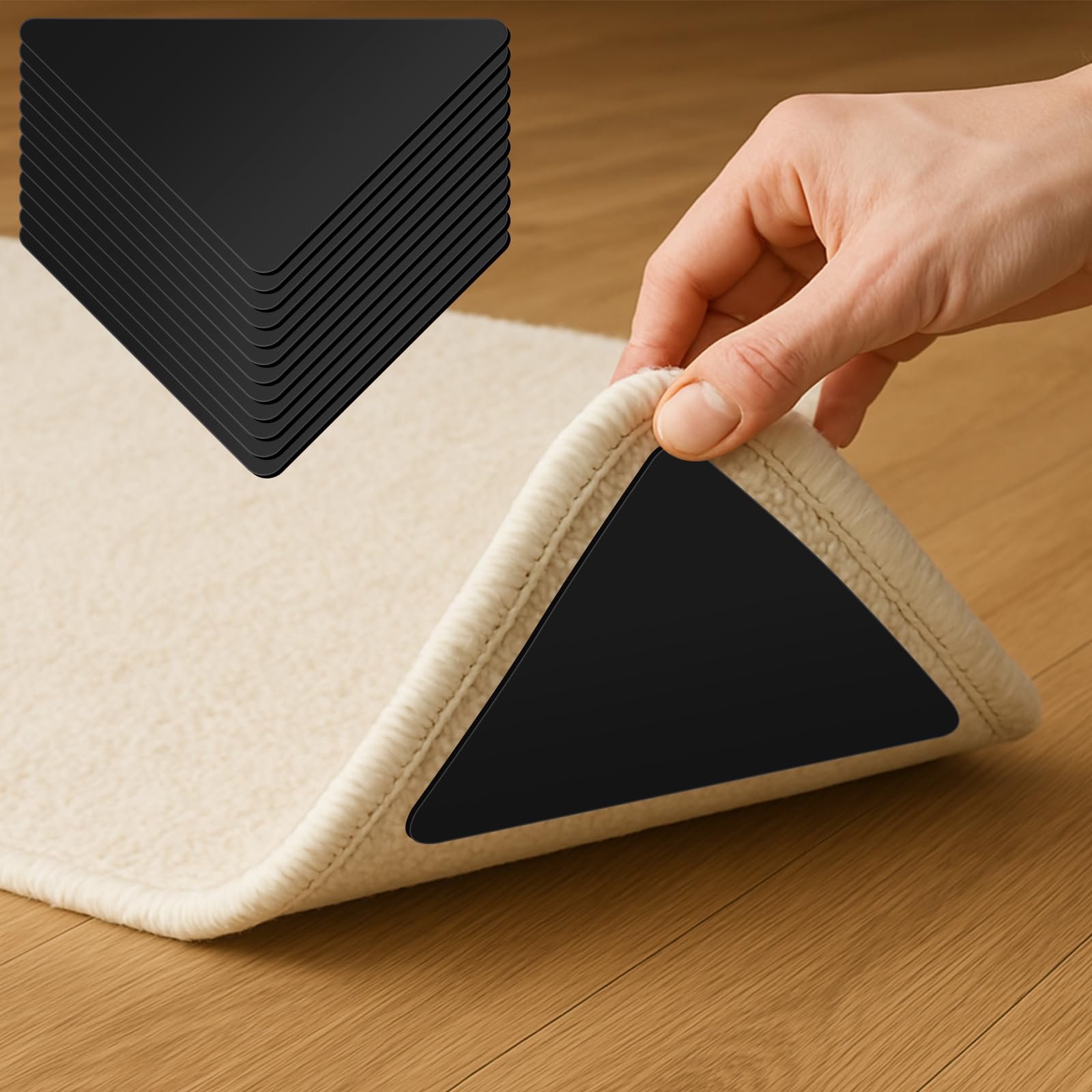 Lot de 12 rubans adhésifs antidérapants pour tapis en bois dur et carrelage, réutilisables pour tapis, autocollants double face pour garder les coins plats