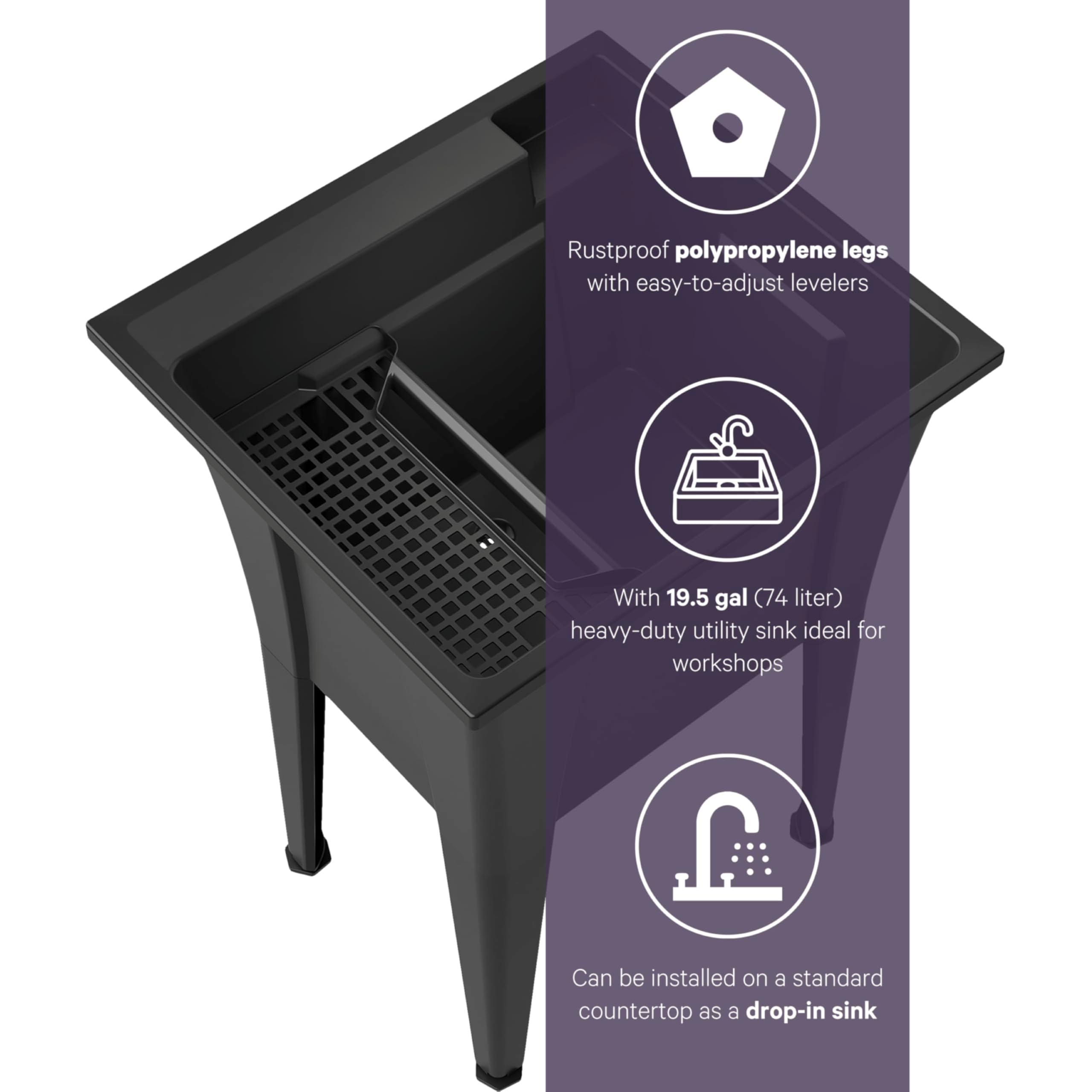 Black Utility Sink with Faucet - 24 Inch -4