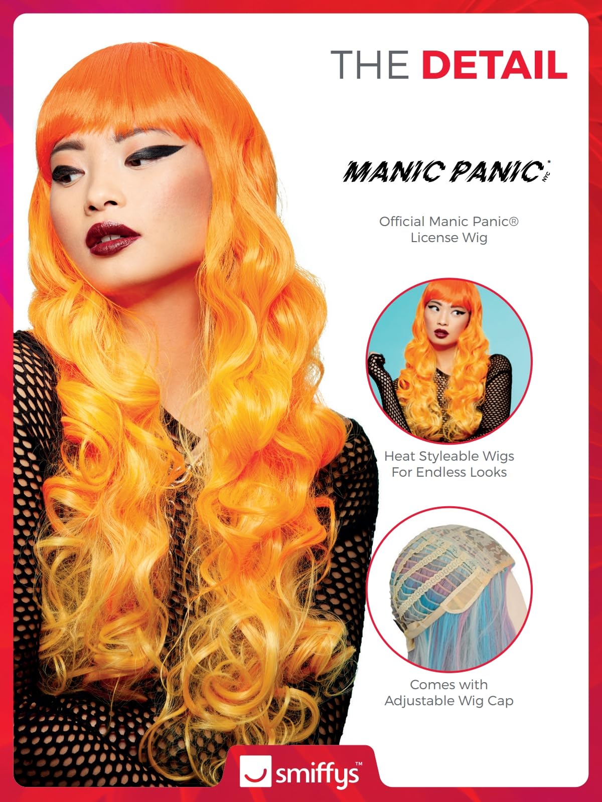 Smiffys Official Manic Panic® Psychedelic Sunrise™ Siren™ Wig, Long Curled Ends Wig - Image 4