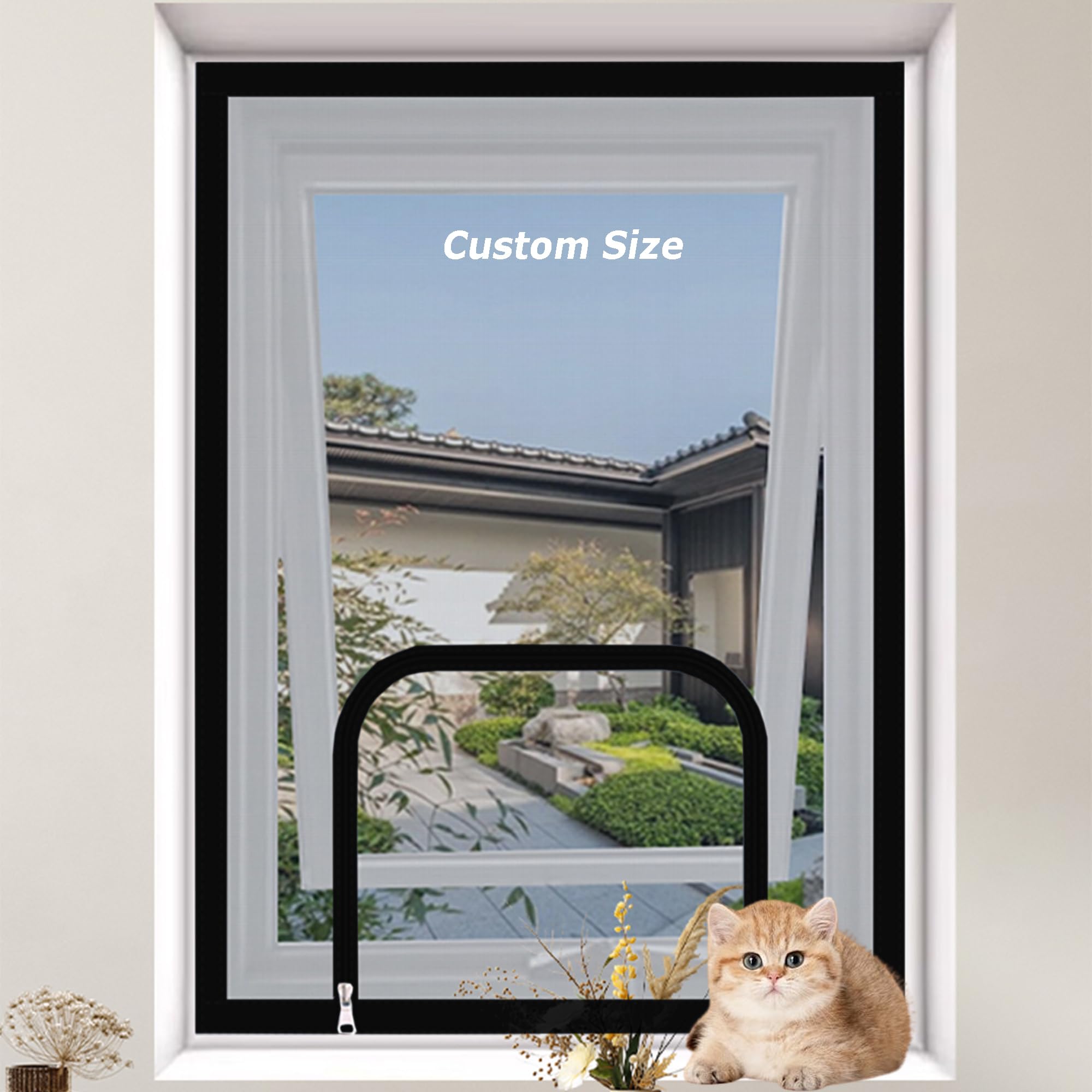 Duoleh White Sticky Tape, White Mesh Custom Size Anti-Mosquito Insect Screens, Cat Window Guard Screen Balcony Window Protection Nets For Summer Patio Keep Bugs Out, Indoor Cat Safety Netting