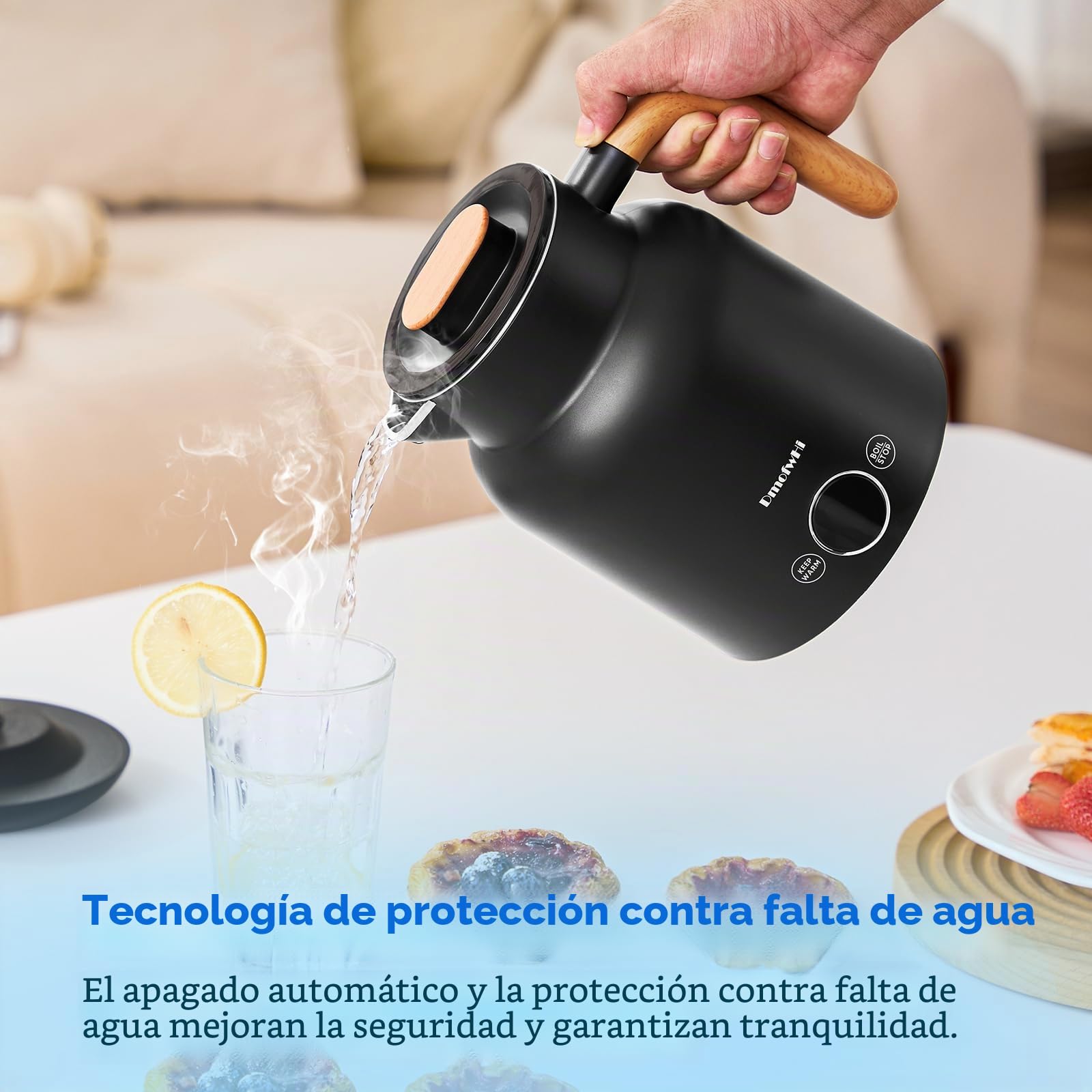 DmofwHi Hervidor Agua Electrico 1 Litro, 1000 W, Pantalla Digital, 5 Niveles de Temperatura, Función para Mantener Caliente Durante 4 Horas, Doble Pared, Ideal para Café y Té en la Oficina – Negro