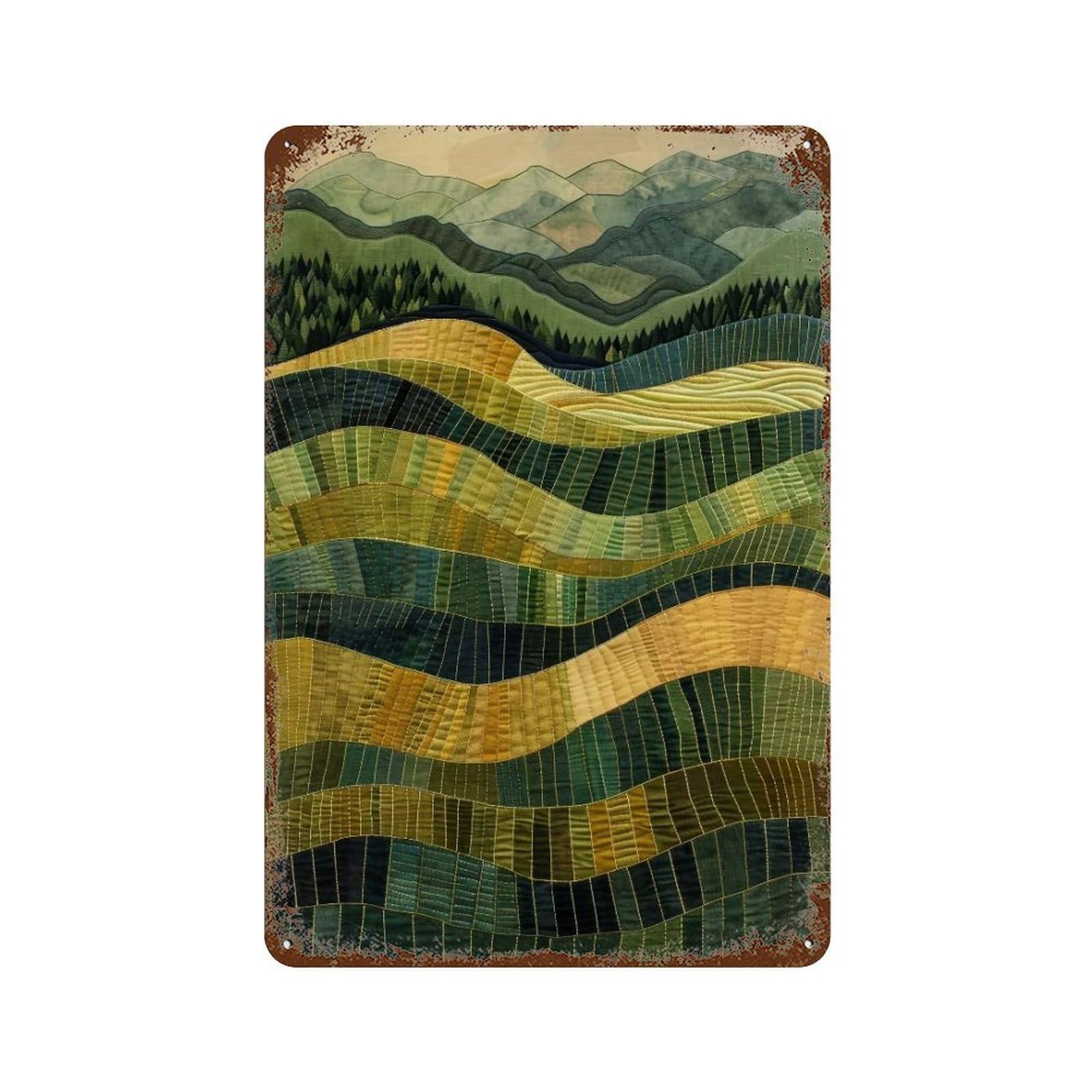 Wihyrtui Style Stitched Wavy Stratified Green Hills 04 Wall Retro Iron Metal Tin Sign Vintage Art Poster Modern Home Cofffee Club Art Bar Shop Decor 30X20cm