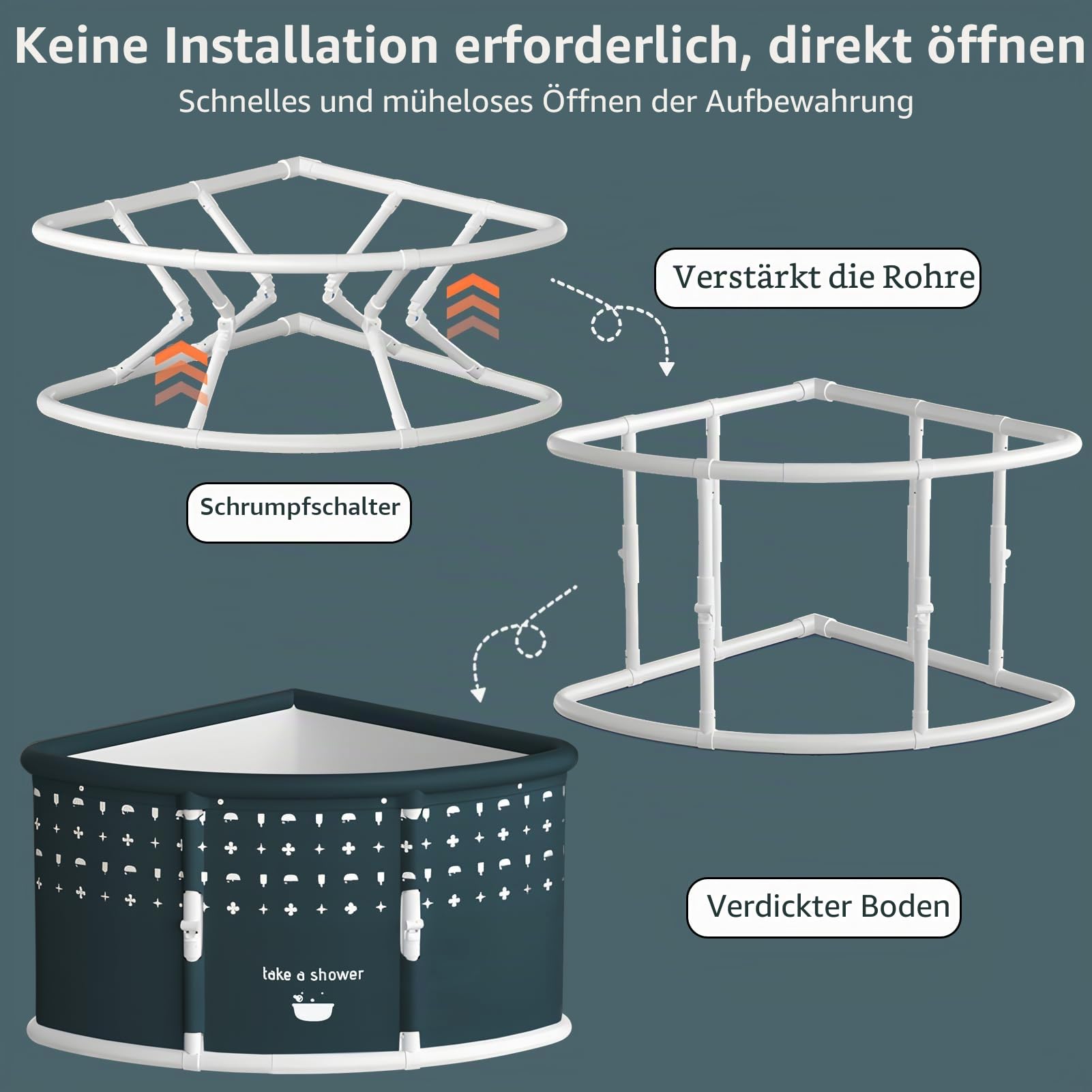 Fächerförmige faltbare Badewanne, tragbare Badewanne für Erwachsene, schnell aufklappbare große faltbare Wanne, freistehende faltbares Wanne, mühelos zusammenklappbare Eckbadewanne (Grün)