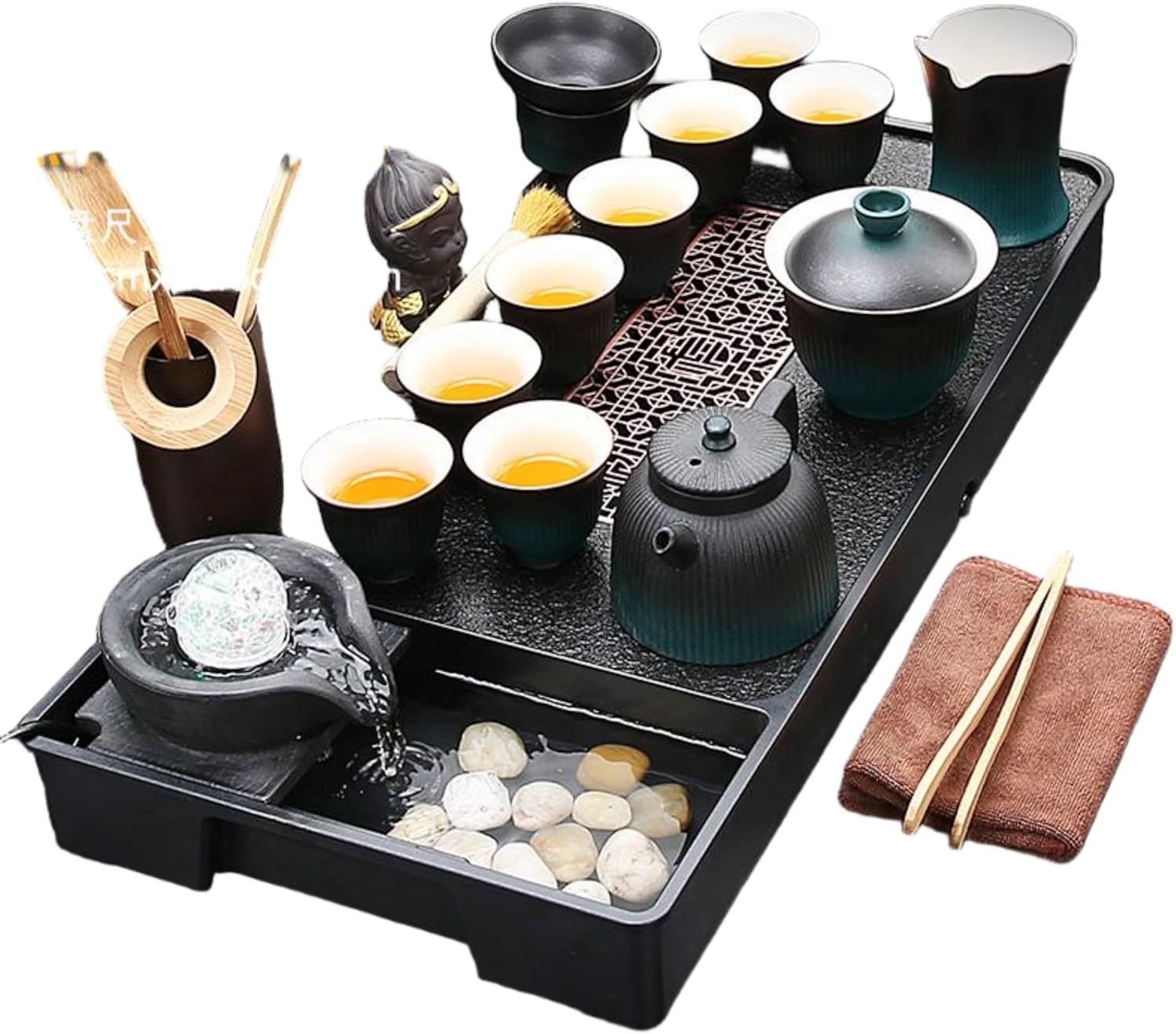 MOYEE 汝窑 Chinese Gongfu Tea Set,Home,Gifting and Office 套装流水茶盘 Chinese Gongfu Tea Tray 陶瓷茶壶整套茶杯高档家用喝茶中式茶海 A225