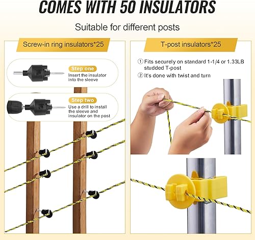 Miniatura 5 de VEVOR Alambre eléctrico para cerca, alambre de polietileno portátil de 1640 pies, 18 pulgadas de diámetro, 6 hebras de acero inoxidable, línea de
