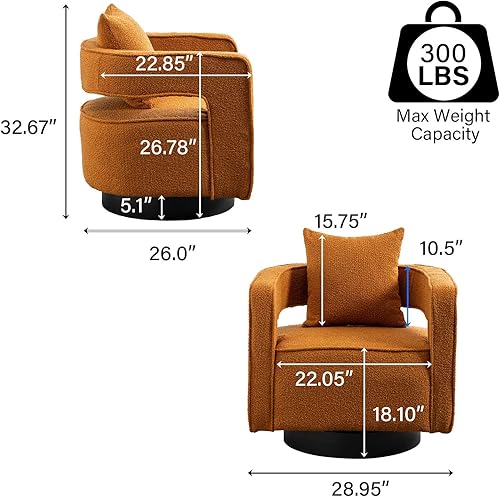 Miniatura 2 de HANLIVES Silla giratoria de barril  Modernas sillas giratorias redondas de peluche con almohada  Silla de respaldo abierto de 360 grados cómoda