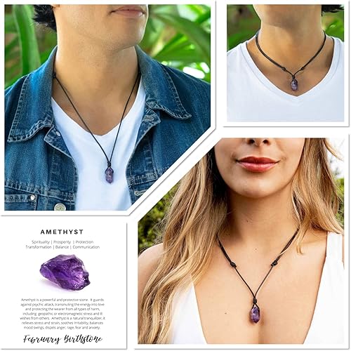 Miniatura 2 de Luck Strings Collar de punto de amatista natural con dije de cristal de cuarzo para hombres y mujeres, unisex para adultos, gargantilla de cordón