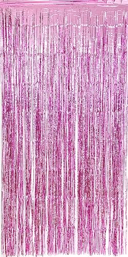 Allgala Paquete de 4 cortinas metálicas de oropel para fiesta con flecos de puerta, color rosa--BD52309