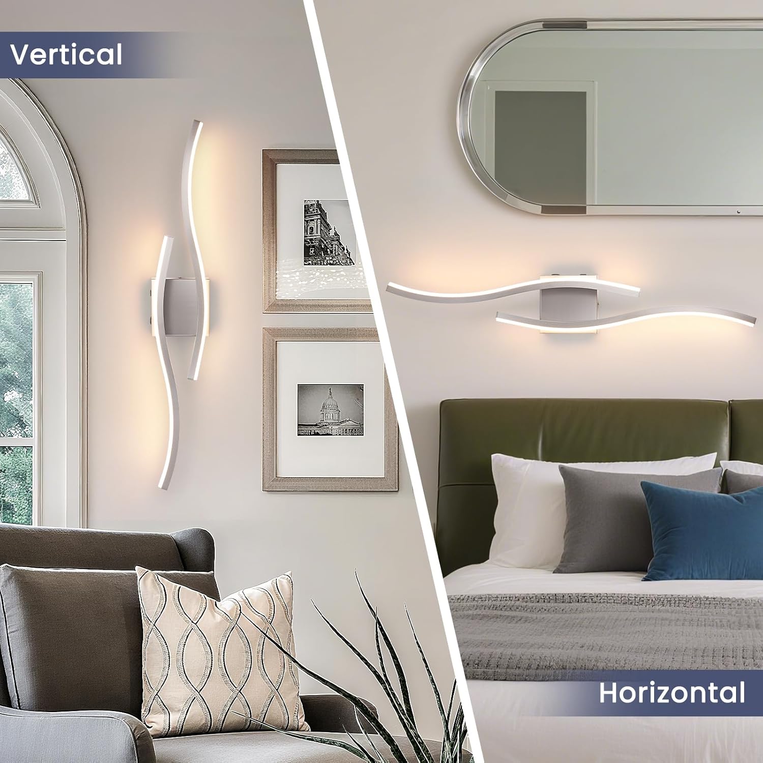 Modern LED Wall Sconce Set of Two, Dimmable Battery Powered Wall Sconces, 3000K-6500K LED Wireless Wall Light with Remote, Wall Lamp Indoor not Hardwired for Room Bedroom Corridor（Nickel）