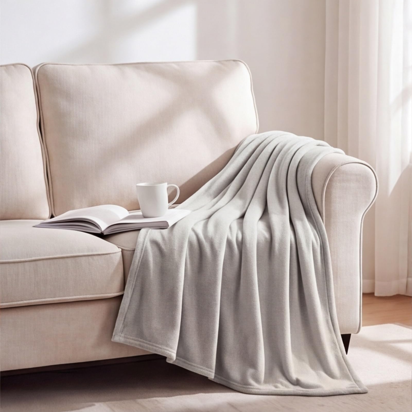 GOUTUI Warm Fluffy Blanket 145 x 155 cm Silk Touch Soft Throw Blanket Soft Cosy Warm for Bed Settees Armchairs, Light Grey