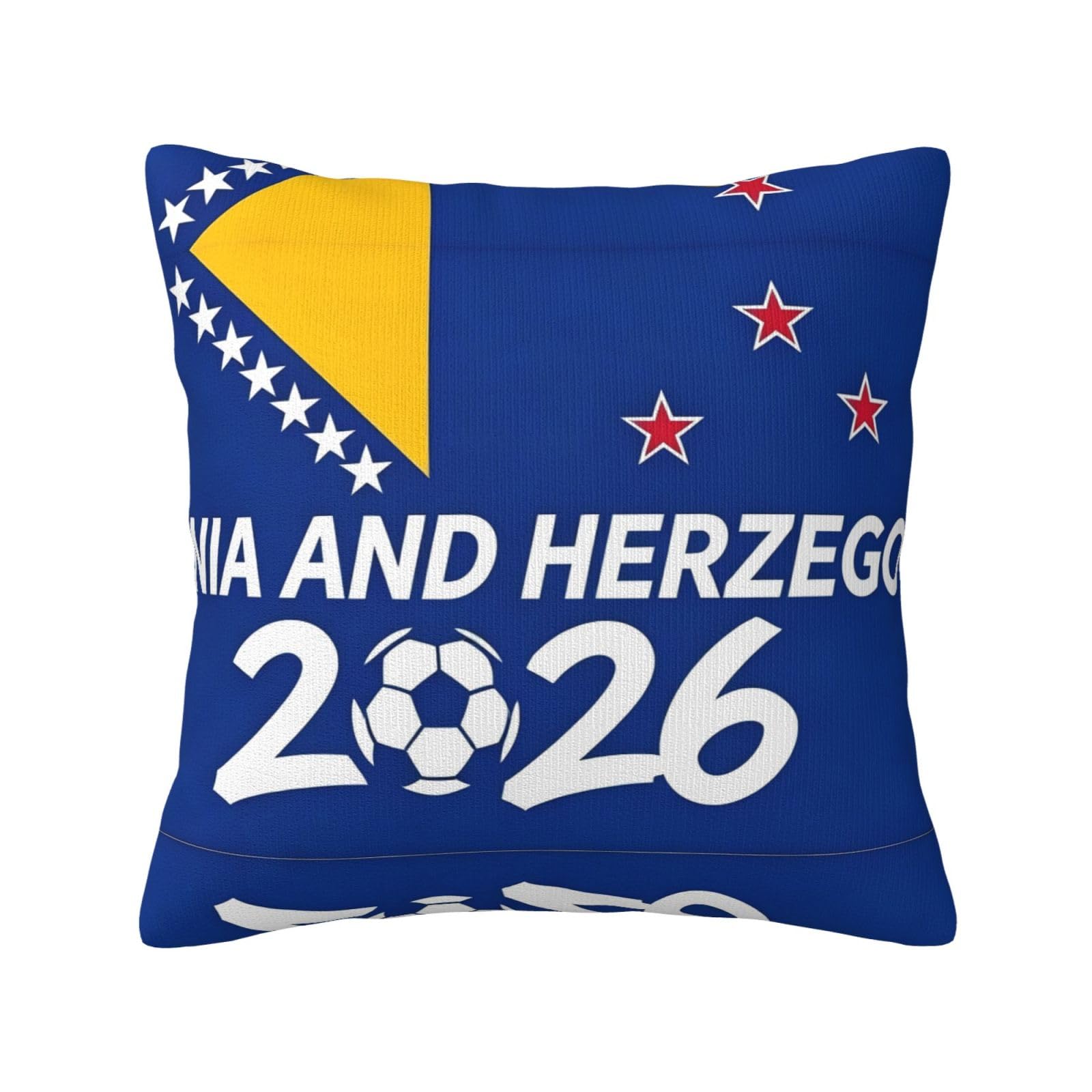 Bosnia-Flag Print Decorative Throw Pillow Covers for Sofa, Outdoor and World Cup Celebrations