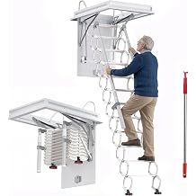 Pull Down Attic Ladder 12-Step, Ceiling Mount Retractable Attic Stairs with Handrails, Heavy Duty Attic Access Ladder for Garage, Loft & Storage, 660lbs Capacity 31.1 x 38.9 in