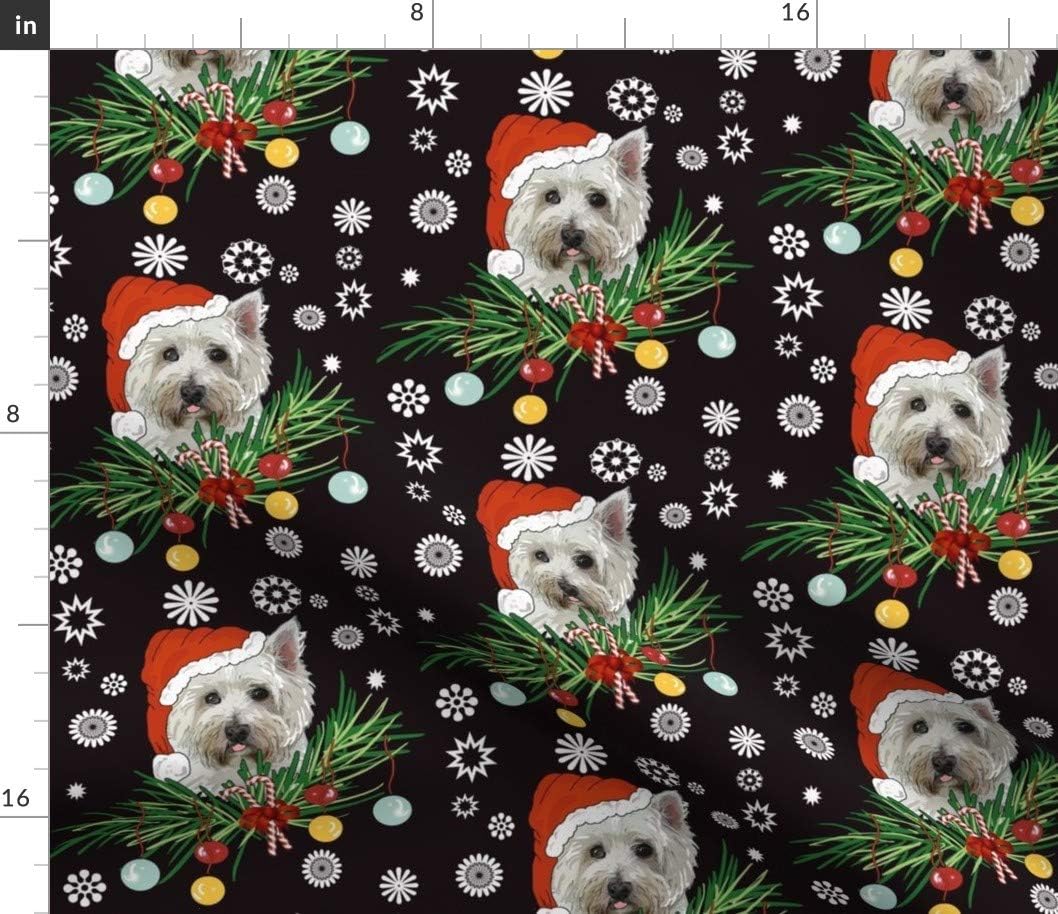 Spoonflower Fabric - West Highland White Christmas Terrier Westie Holiday Dogs Printed on Petal Signature Cotton Fabric by The Yard - Sewing Quilting Apparel Crafts Decor