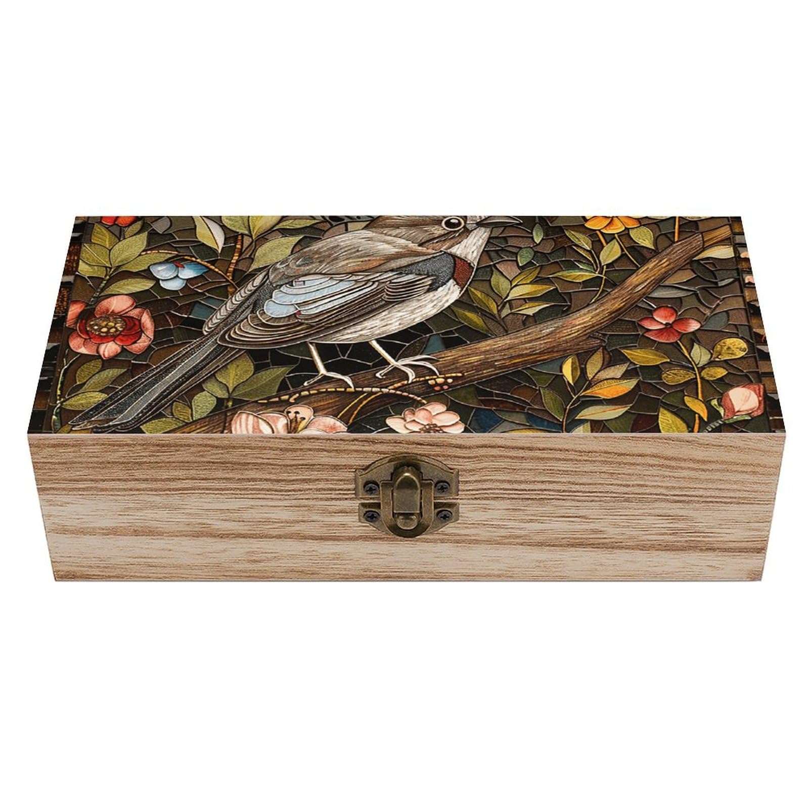 NTVOWPZO Wooden Storage Box Bird Perched on Branch Wood Gift Box with Hinged Lid Vintage Decorative Boxes Jewelry Memory Box for Jewelry Art Hobbies Home Storage Treasure Keepsake Gift