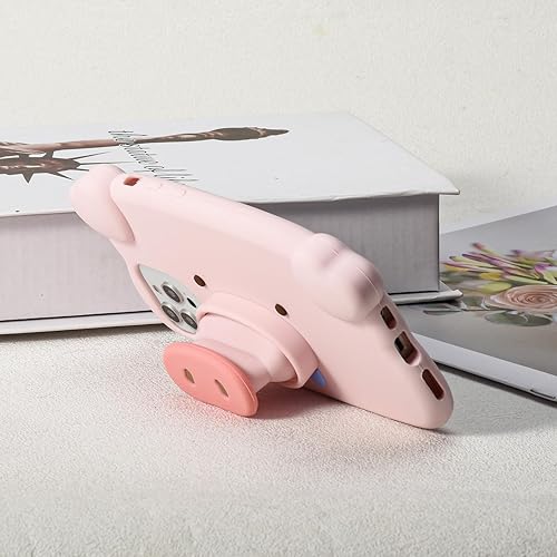 Miniatura 7 de Uioeua - Funda multifunción compatible con iPhone 11 con silicona suave, divertida, elástica, soporte para nariz de cerdo rosa, protección de cuerpo