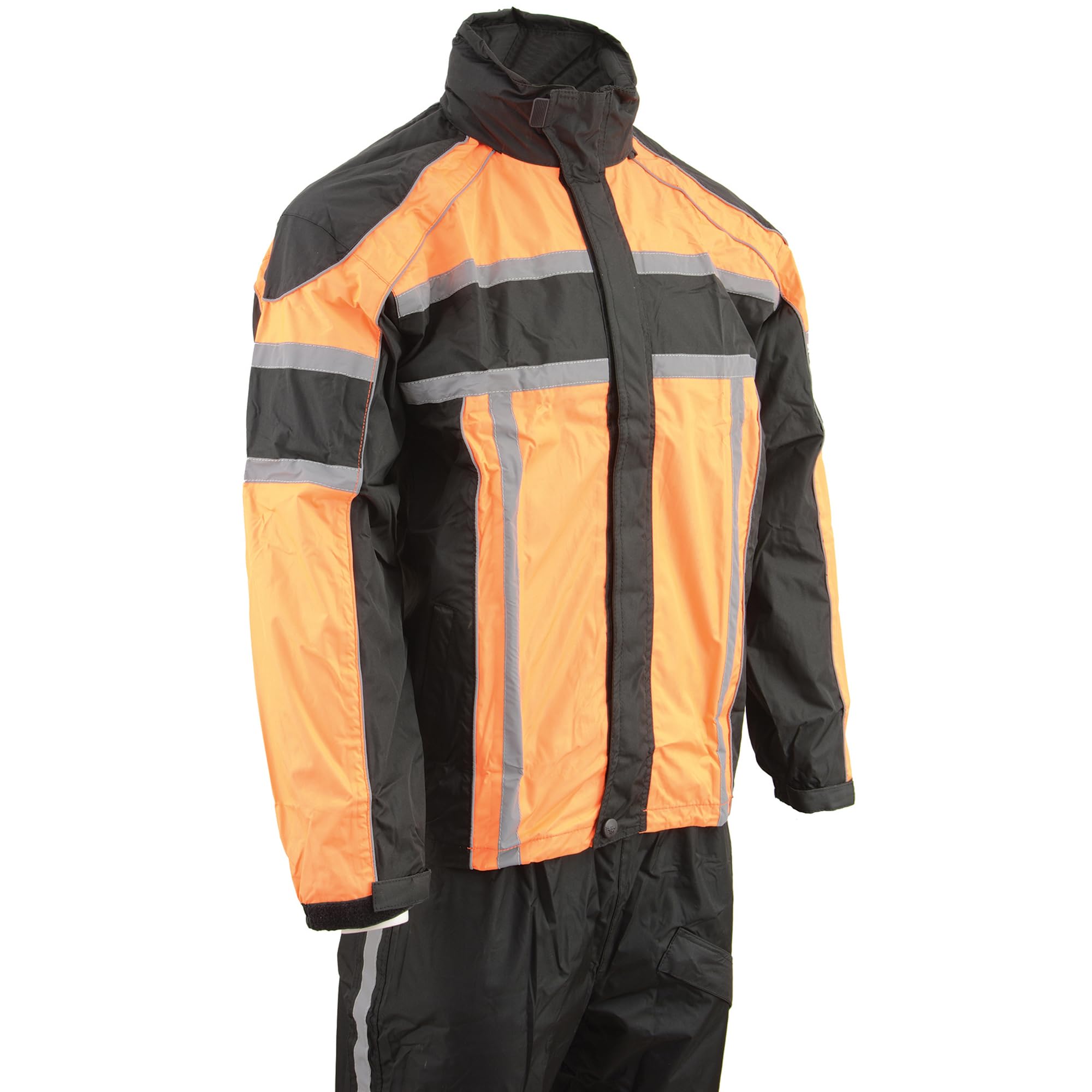 Milwaukee Leather Men's Black & Neon Orange or Green Biker Rain Suit Water Resitant w/Reflective Tape - Heat Leg Guards (Black-Orange, X-Small)