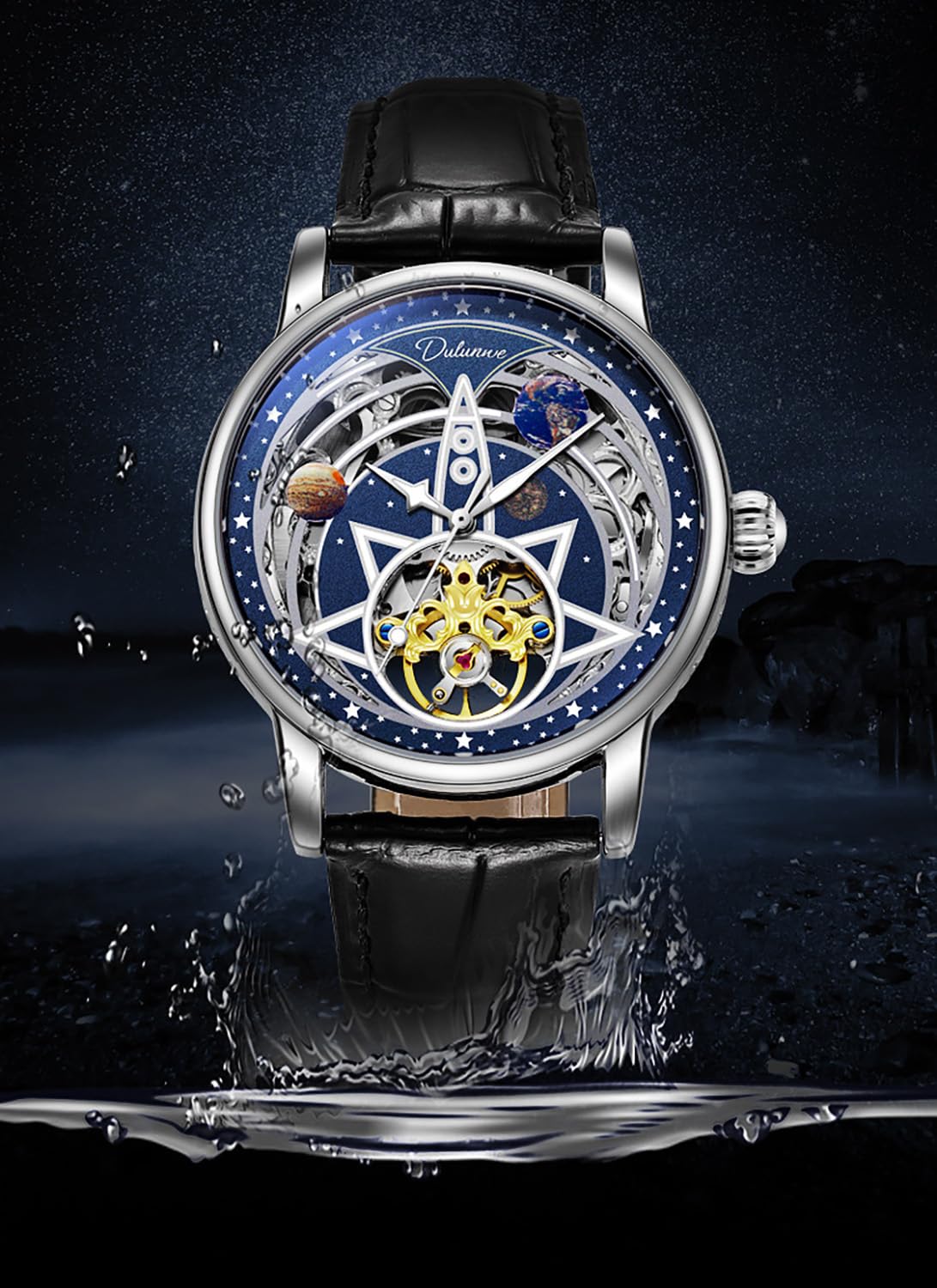 BESTKANG Orologio da polso da uomo, automatico, meccanico, scheletro, in pelle, impermeabile 3 AT