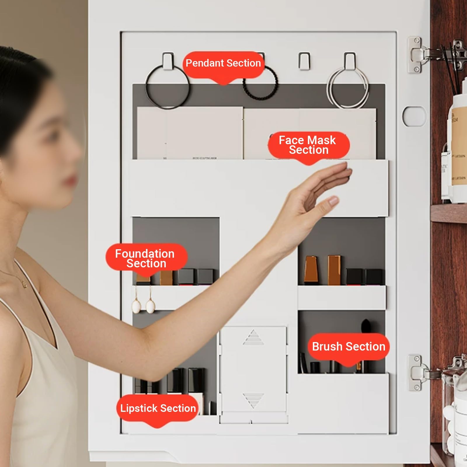 Specchio Bagno Contenitore Anti-Appannamento, Smart Mobile Specchio Bagno con LED Luce, Fessura per Carta, Contenitore da Parete Touch Control(A,70cm/27.6in)