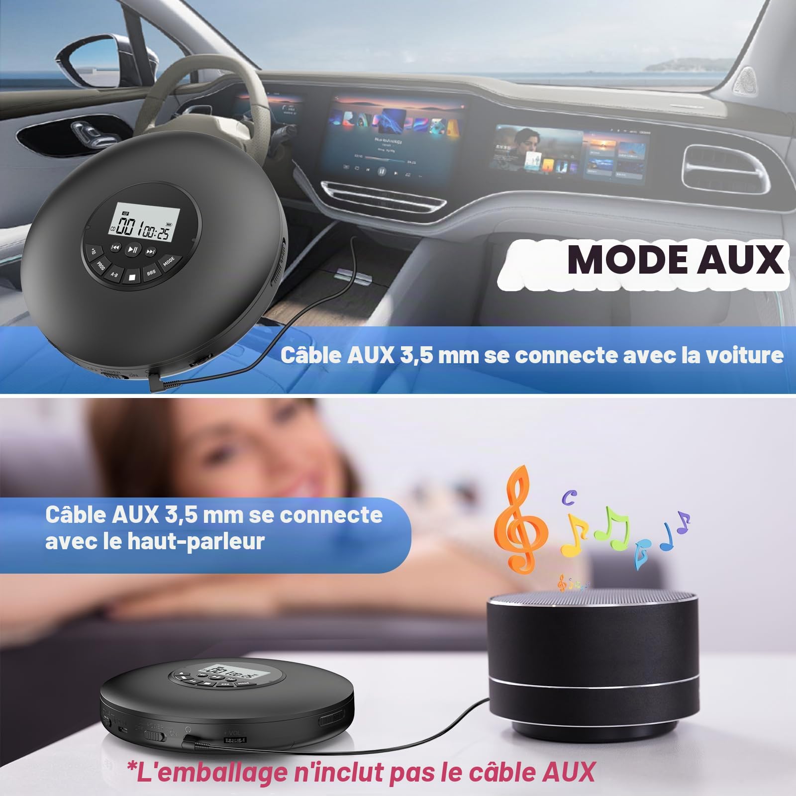Lecteur CD Portable Arafuna avec Protection Anti-Saut, Casque Inclus