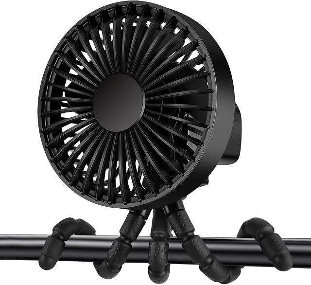 Pram fan,Stroller Oscillating Head Rotating Portable Handheld Personal Baby Car Seat Mini Clip-On Fan USB Desk Small Table Fan With Flexible Tripod Fan for Camping Outdoor Office Crib Toddler Bed