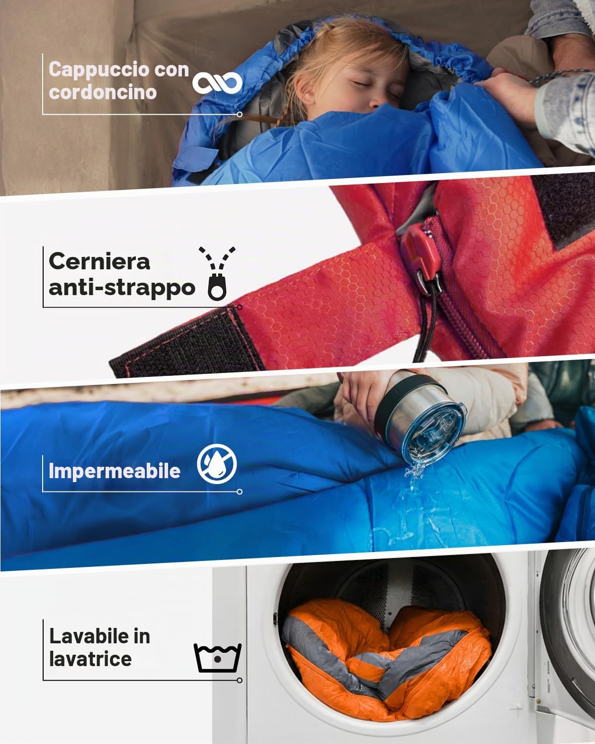 MalloMe - Sacchi a pelo per adulti, bambini dai 10 ai 12 anni, ragazze e ragazzi, per climi freddi e caldi, accessori indispensabili per campeggio, escursionismo e per dormire, leggeri e compatti