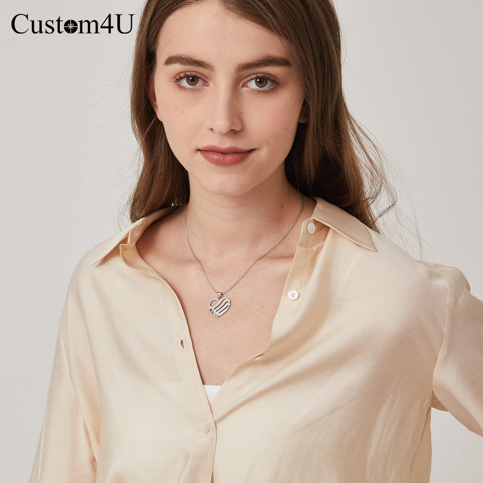Custom4U Collana Donna Collana Personalizzata Cuore DIY 2/3/4/5 Nome con 12 Mesi Pietra Portafortuna Collana Argetno S925 AAA Zircone Collana Mamma Famiglia BFF Antiallergia Alta Qualità