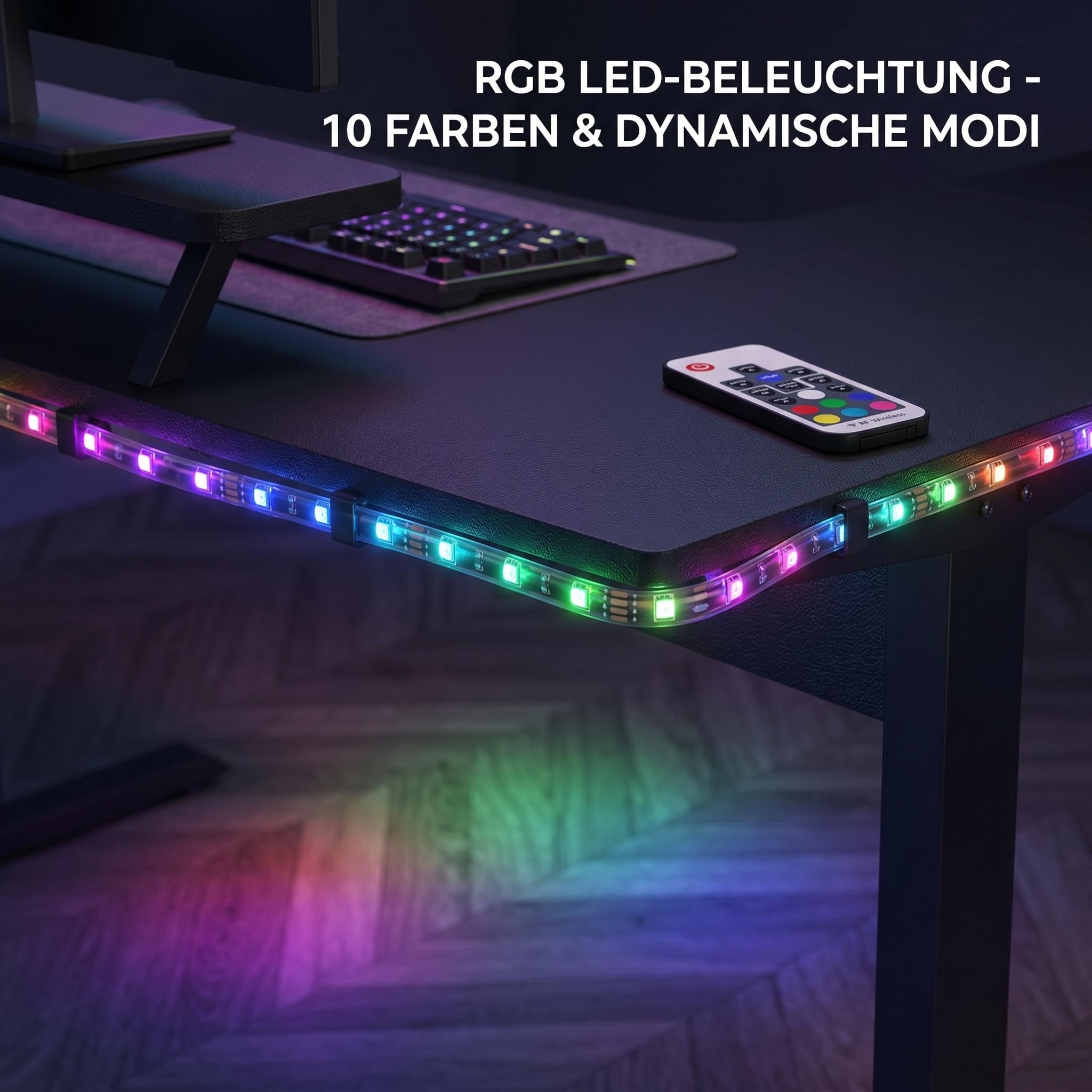 Garvee L-Förmiger Eckschreibtisch mit LED-Beleuchtung & Steckdosen,124 cm Computertisch mit 2-Stufigem Regal &Monitorständer,Gaming Schreibtisch mit CPU-Halter & Kopfhörerhaken für Home Office,Schwarz