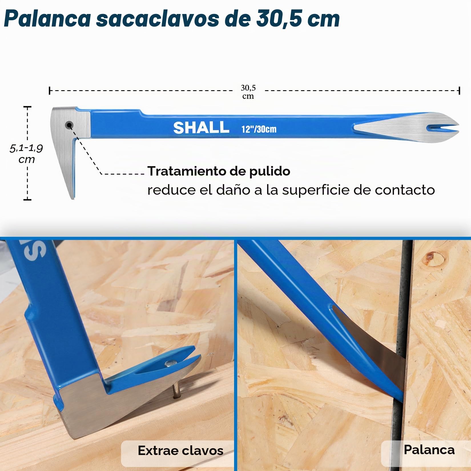 SHALL Juego de 4 palancas, extractor de clavos con forma de pata de gato, palancas de garra plana, alicates de corte de extremos, herramienta para quitar clavos de zócalo, piso y extracción de clavos