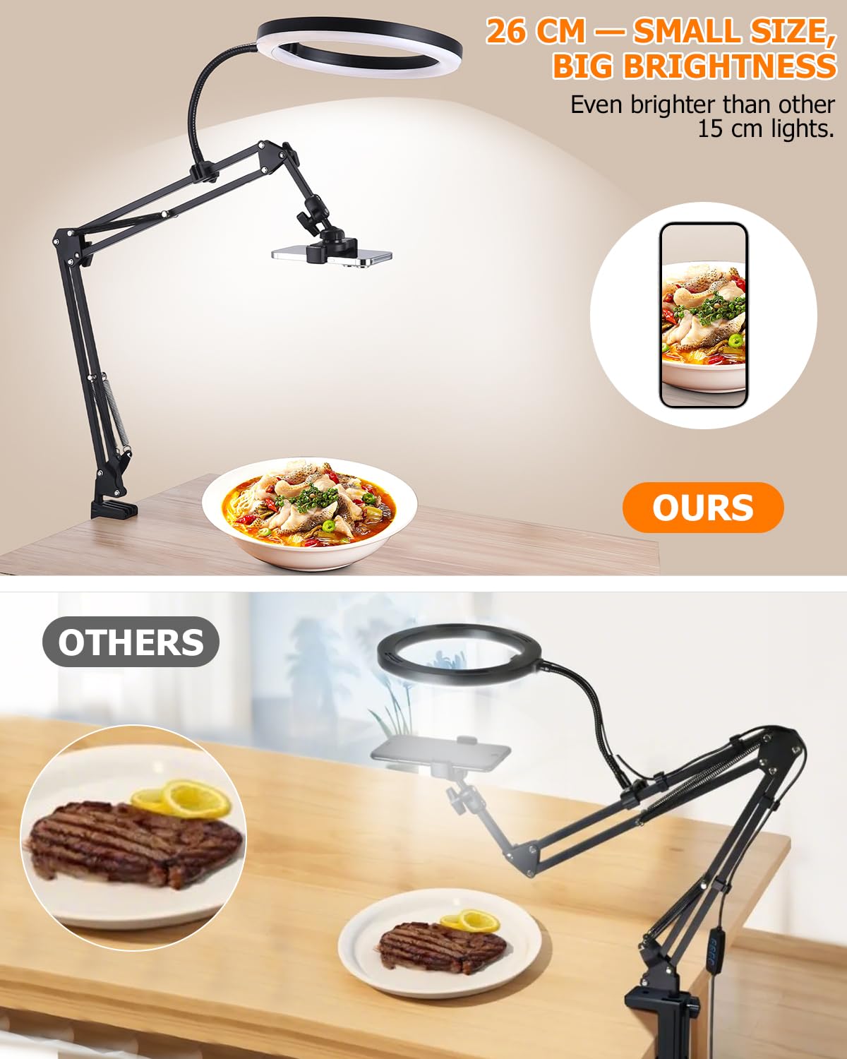 Treppiede per Smartphone con Luce Anulare LED 26 cm, Dimmerabile