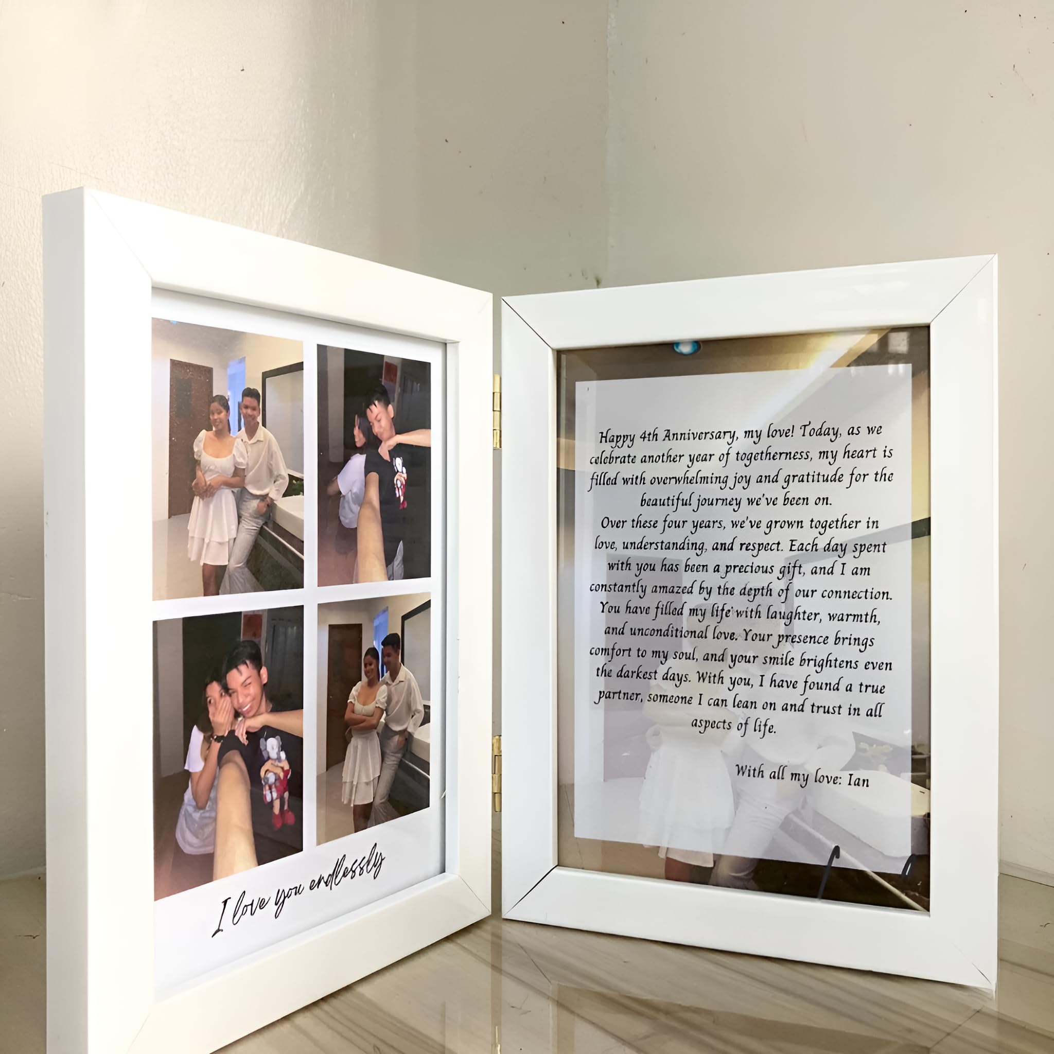 Forever Yours Dual Photo & Message Frame – Book Style Anniversary Photo Frame, Gift for Wedding Anniversary, Married Couple Gifts, Personalized Gifts for Anniversary - 5x7 Inch (Layout 2)