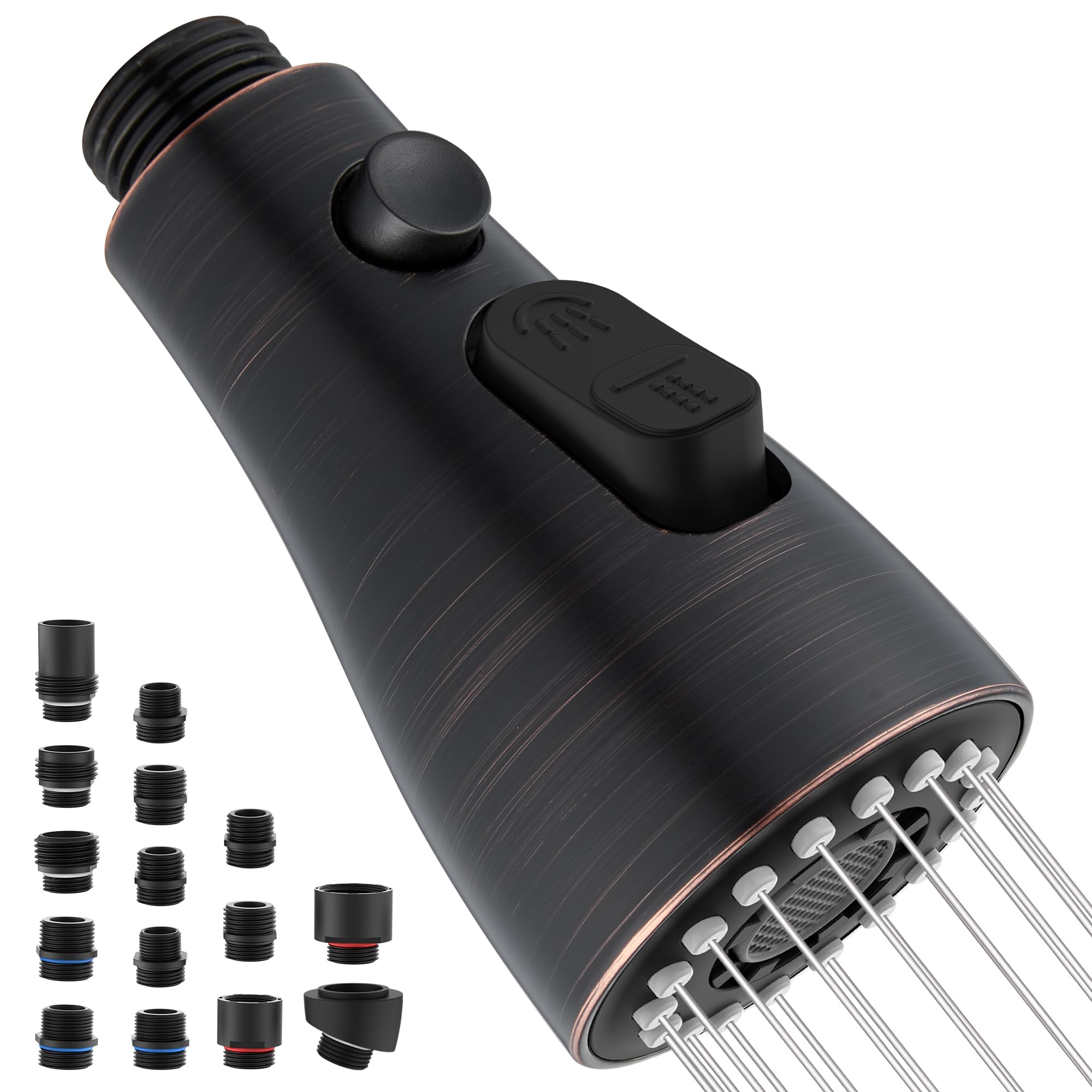 Kitchen Faucet Sprayer Head Replacement - with 15 Adapters Pull Down Facuet Spray Head for Kitchen Sink, 3 Function, Oil Rubbed Bronze