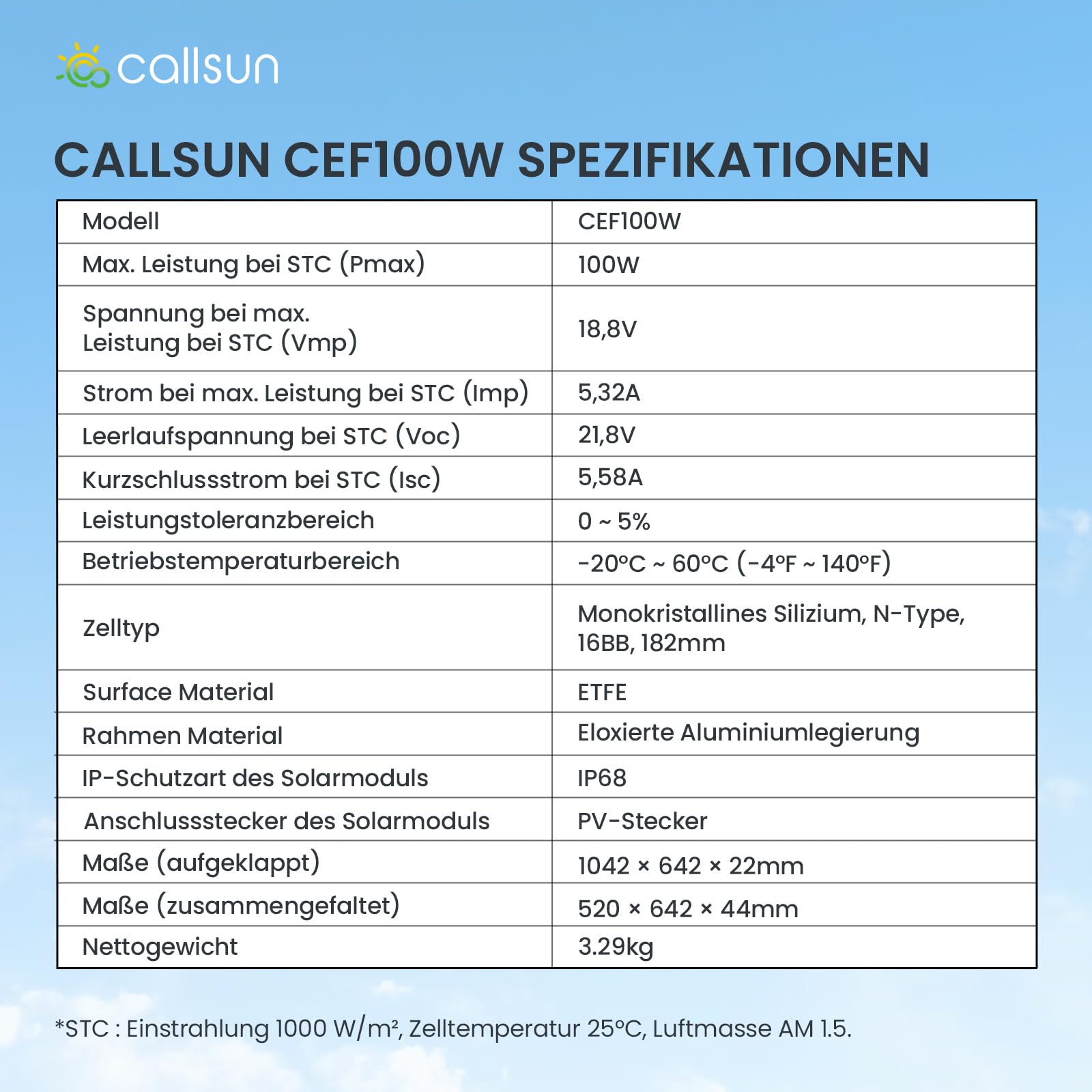 Callsun N-Type 16BB 100W Tragbares Bifazial Solarpanel Faltbare Monokristallines Solarpanel für Tragbare Powerstation