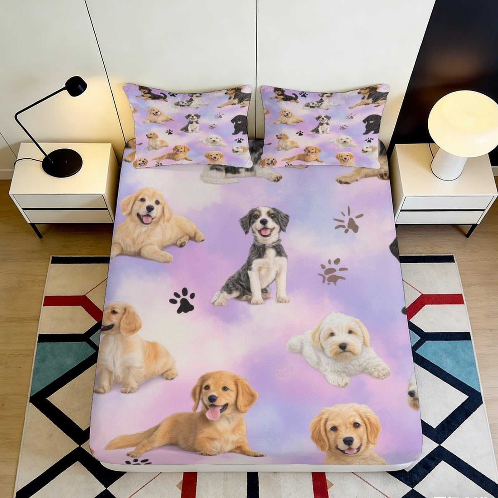 3D Printed Palm Tree Fitted Sheet Microfiber Deep Pocket Non-Slip Elastic Hem Bedroom Mattress Fitted Cover 140x200x25cm