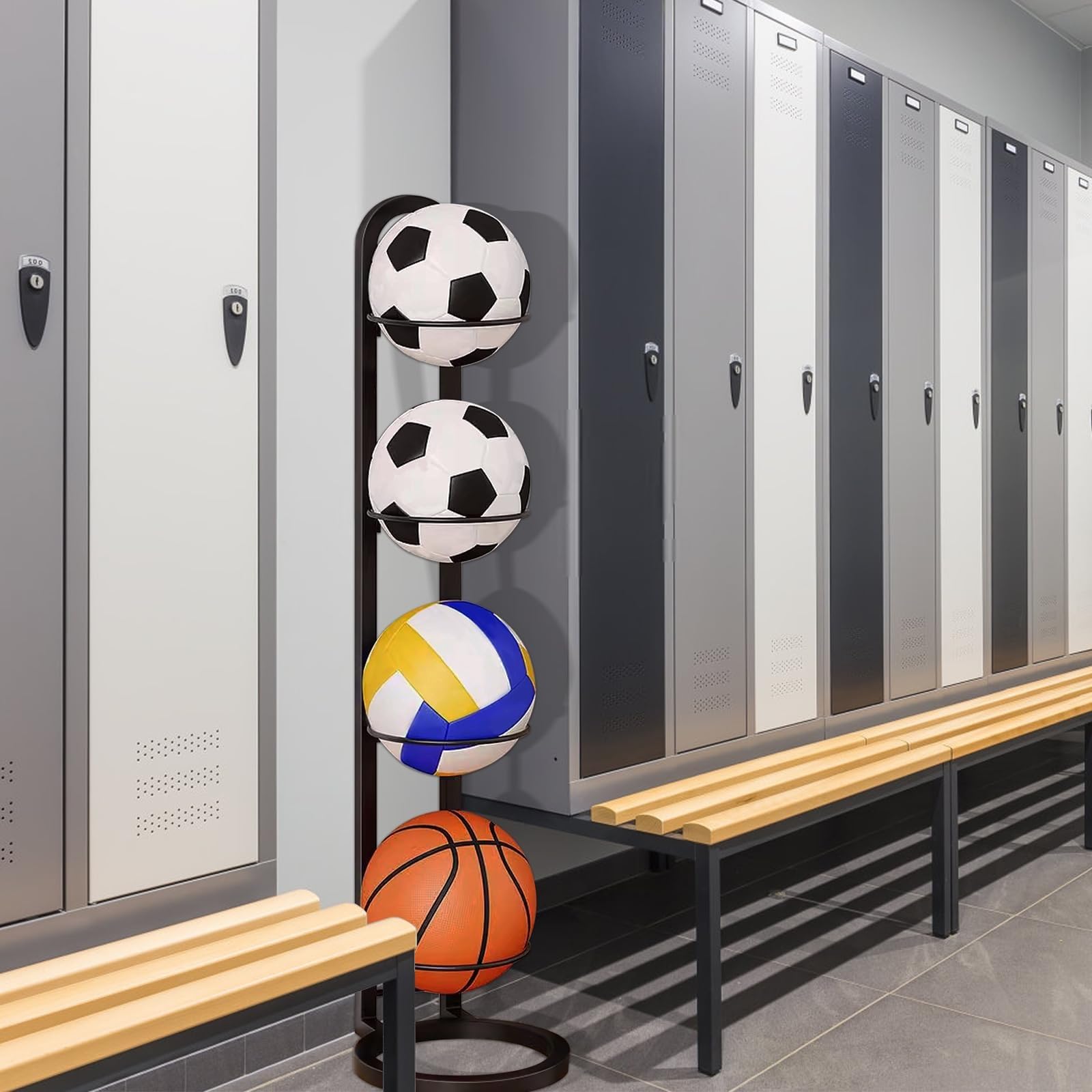 Ballturm Mit 4 Ebenen,Ballaufbewahrungsregal,Mehrschichtiger Display-Dekorationsständer, Abnehmbarer Ball-Organizer, In Der Garage Montierte Aufbewahrungssysteme For Basketball, Fußball Und Volleyball
