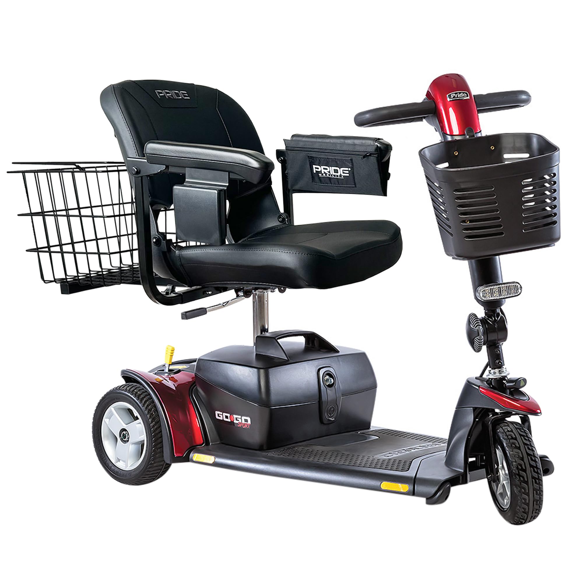 Pride Go Go Sport 3 Wheel Scooter + Accessories, Compact Electric Mobility Scooter for Adults, Stable 325 Wt Capacity, Upgraded 18Ah Battery, LED Headlight, USA Mfg, Extended Warranty