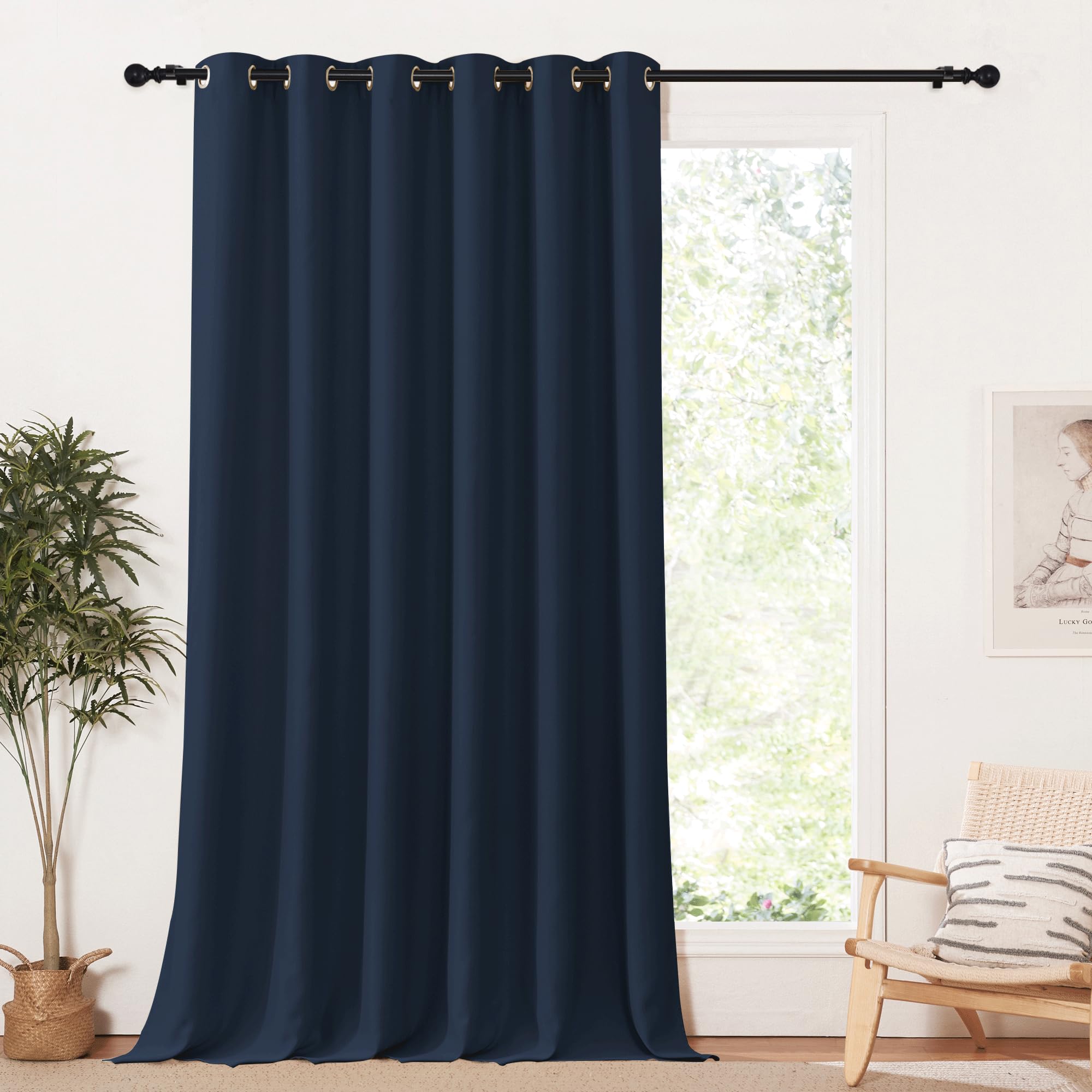 PONY DANCE Tenda Oscurante da Interno Pannelli Divisori con Anelli Curtain Moderne Termica per Soggiorno e Cameretta Bambino 1 Pezzo L 200 x A 245 cm, Blu Scuro