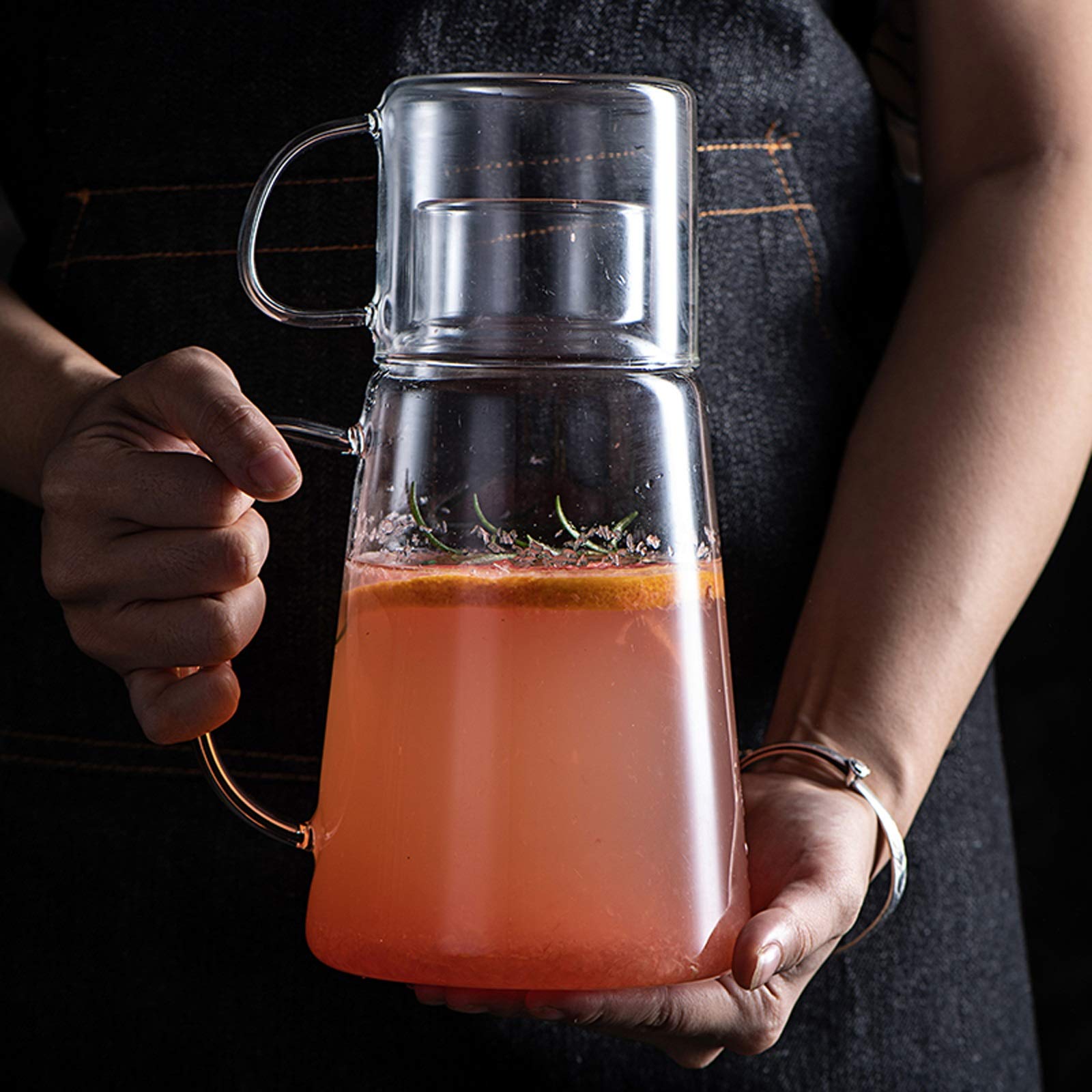 Jarra de Agua Jarra de Vidrio para el hogar con Cubierta Multifuncional Botella de Agua de Vidrio de Alta Resistencia al Calor con Pico de Olecranon Teteras de té Helado