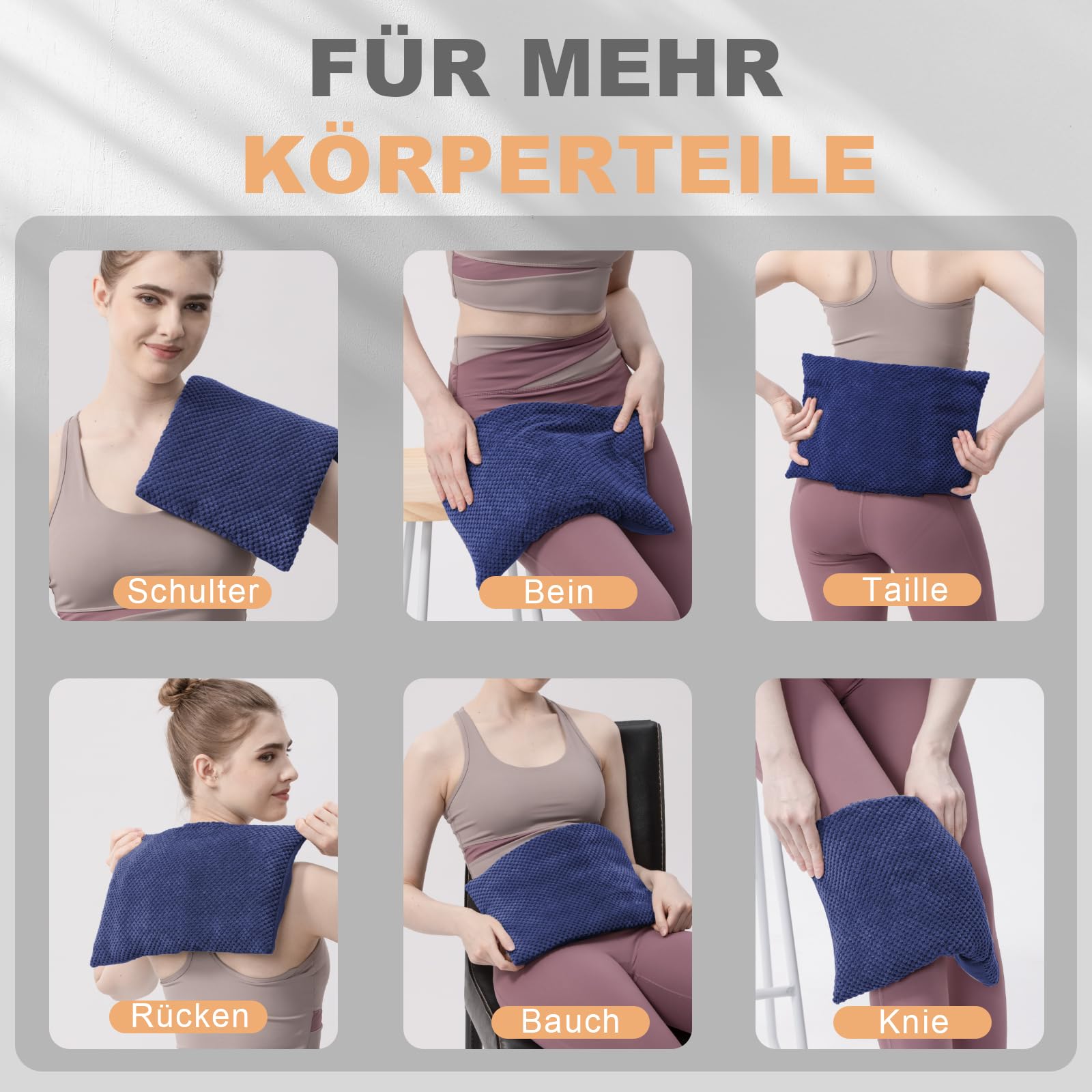 uncn Kirschkernkissen Mikrowelle 40x24 cm, Körnerkissen groß, Wärmekissen Mikrowelle mit abnehmbarer und waschbarer Außenhülle, Dunkelblau