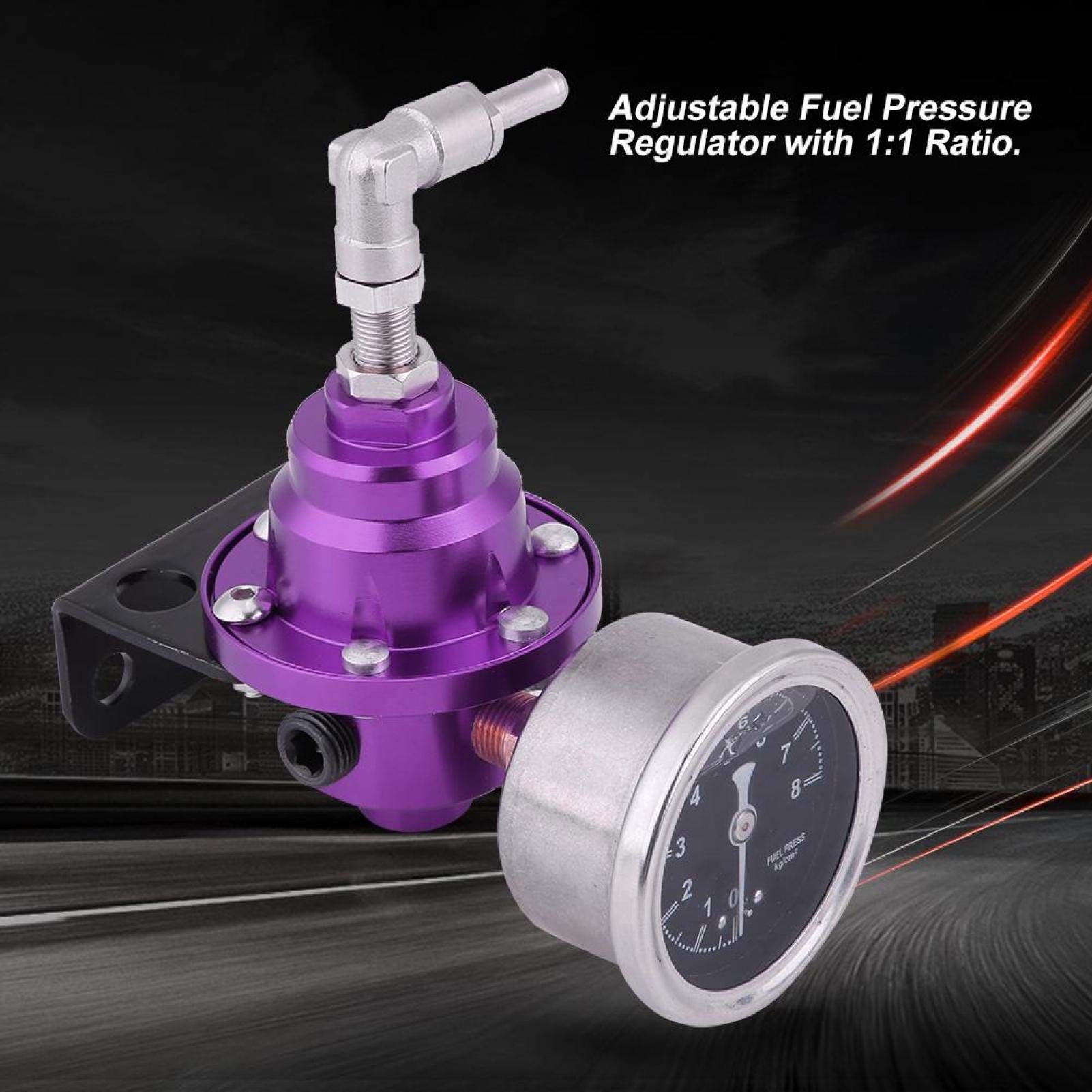 Fydun Regolatore Di Pressione Del Carburante Universale, 160psi Regolabile, Kit Con Manometro, In Alluminio Leggero, Migliora L’Efficienza Del Carburante, Compatibile Con Motori Turbo(Viola)