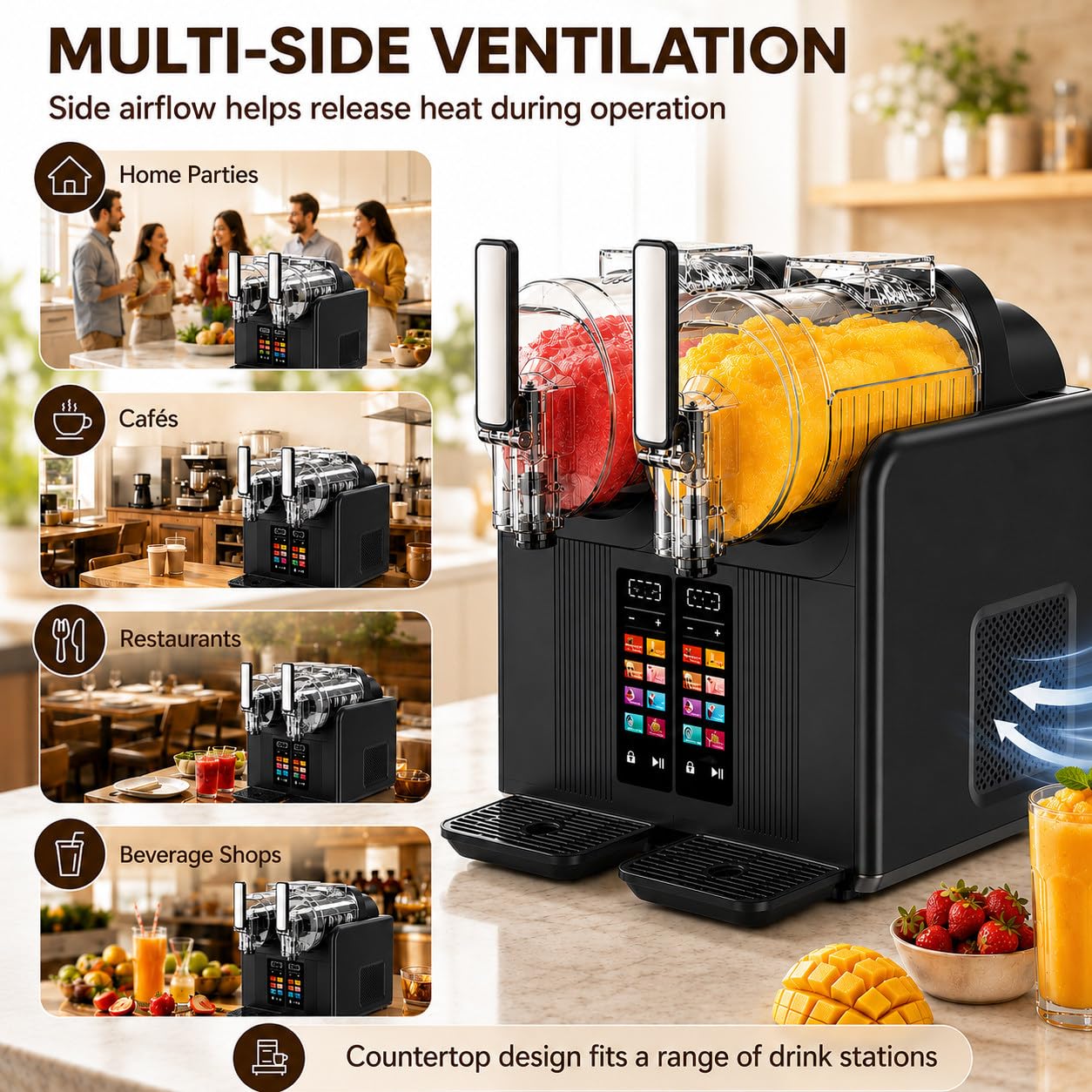 Máquina Slush con Tanque Claro - 4000ml Doble Depósito, Mezcla 3D, Dureza Ajustable, Dispensado Uniforme Black