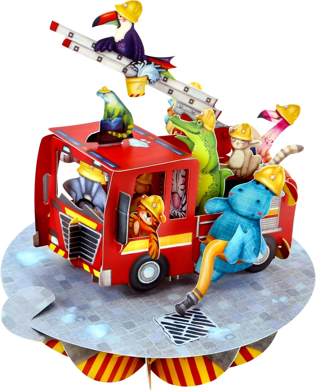 Santoro Carte de vœux en 3D Camion de pompier avec animaux PS066