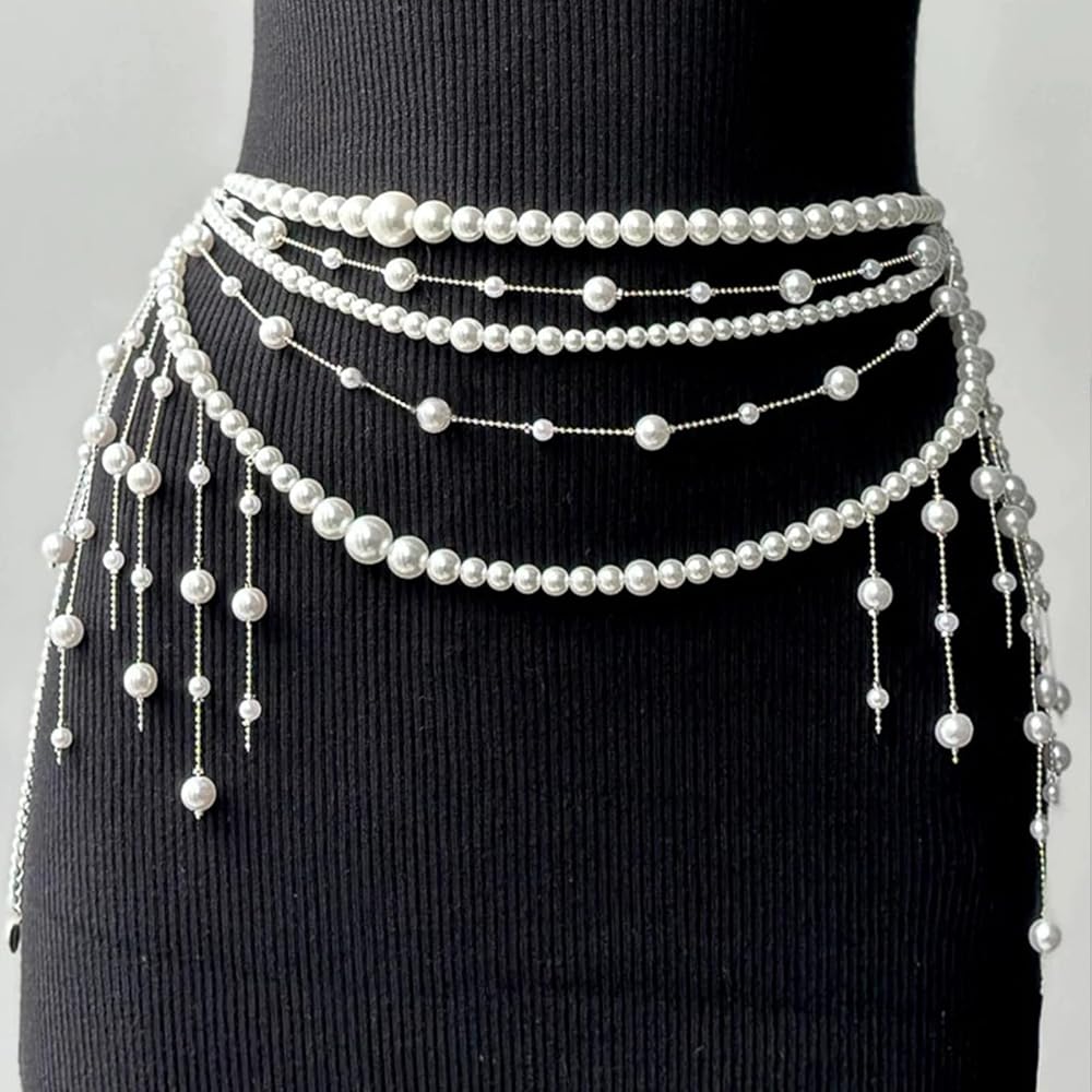 ベルト litmus chain pearl belt Amazon.com: Multi Layered Long Metal Big Pearl Waist Chain Belt
