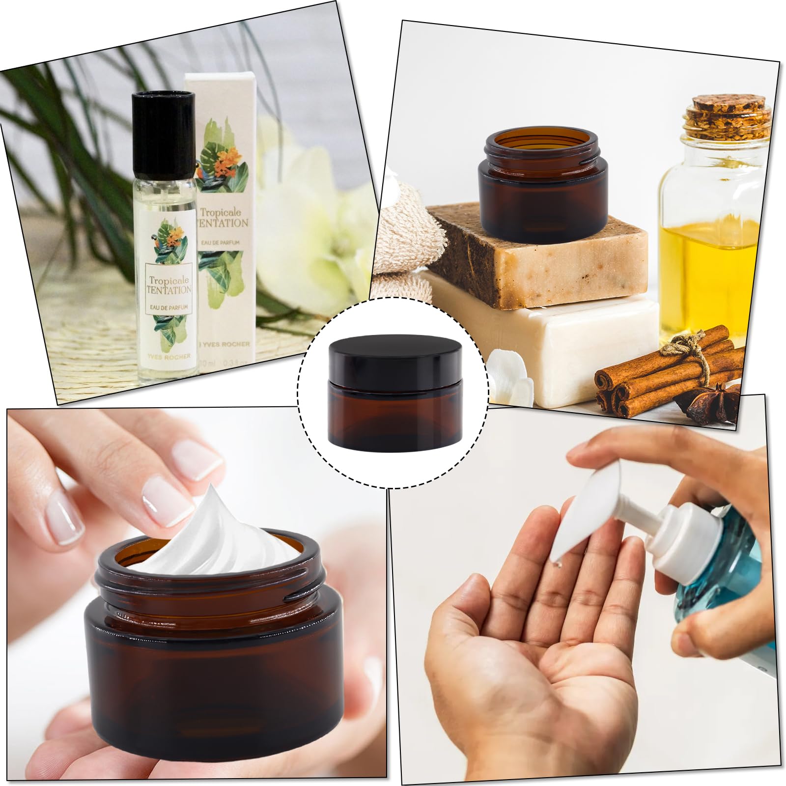 12 Pièces Verre Ambré Boîte Vide, 30 ml Pots de Pommade Pots de Crème à Remplir, Pot en Verre Brun avec Couvercle et Liner Ppour Crèmes Cosmétiques Lotions Huiles Essentielles