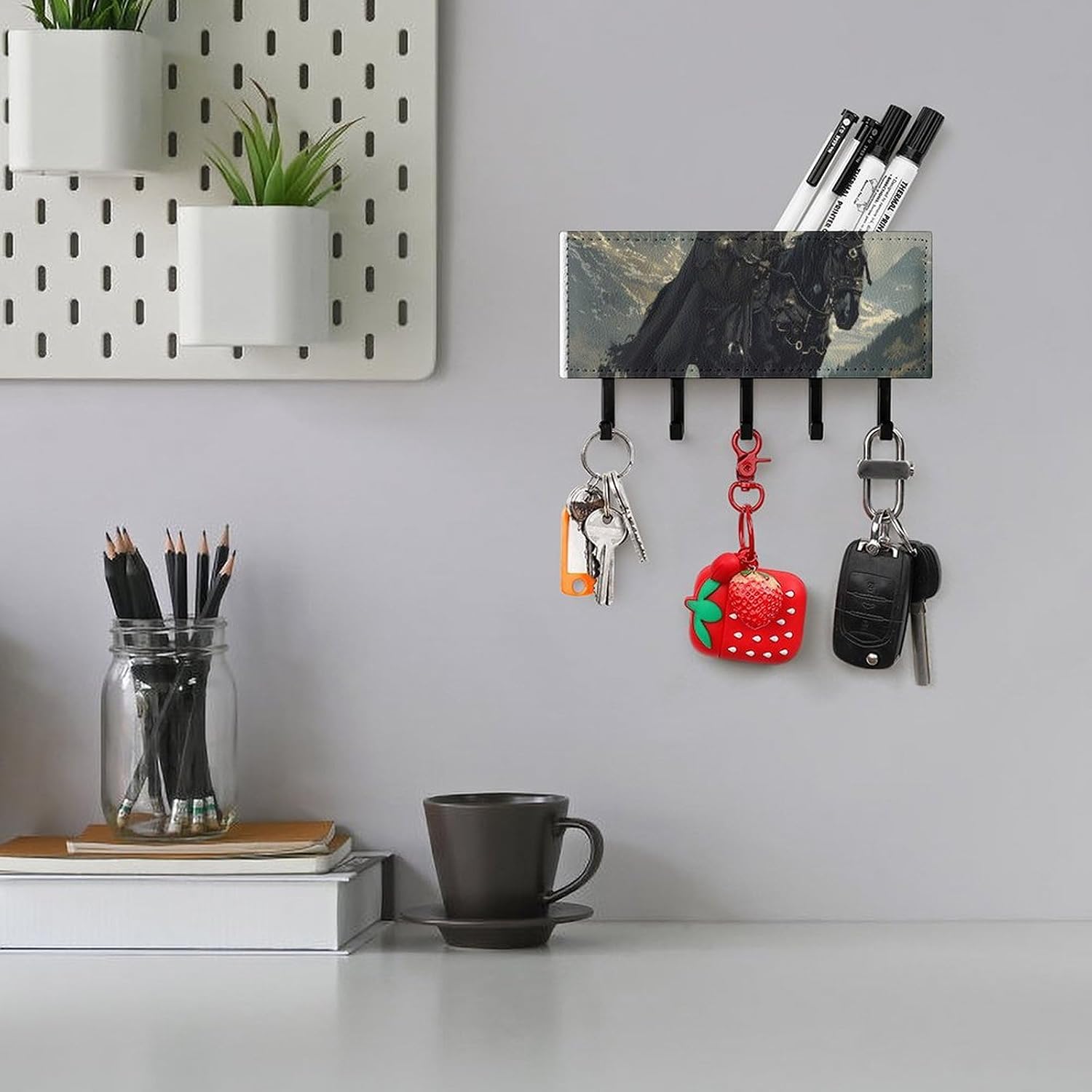 Death Dealer Viking On Horse Key Holder Wall Mount PU Leather Key Rack Key Hanger Mail Organizer Bathroom Kitchen image 5
