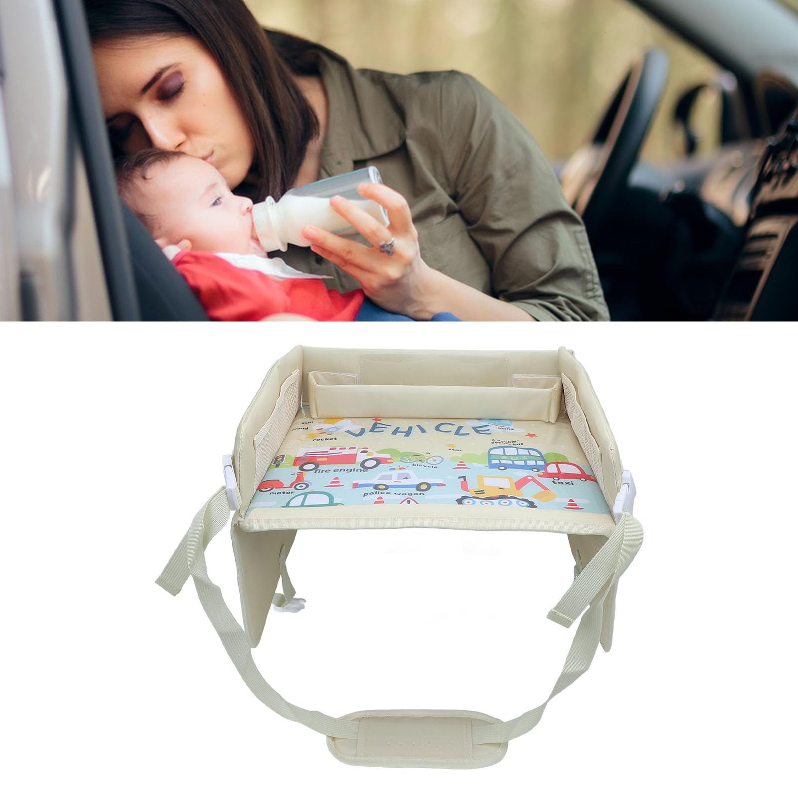 Bandeja de viaje para niños, organizador de escritorio plegable para niños, patrón de dibujos animados, imprescindible para viajes por carretera, para coche y avión, ideal para asiento de
