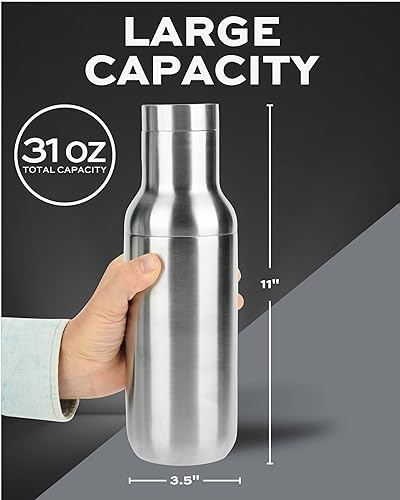 Miniatura 6 de Coctelera híbrida  Acero inoxidable aislado al vacío  Grande 31 oz  A prueba de fugas  Sistema de medición integrado, colador y tapa de jigger