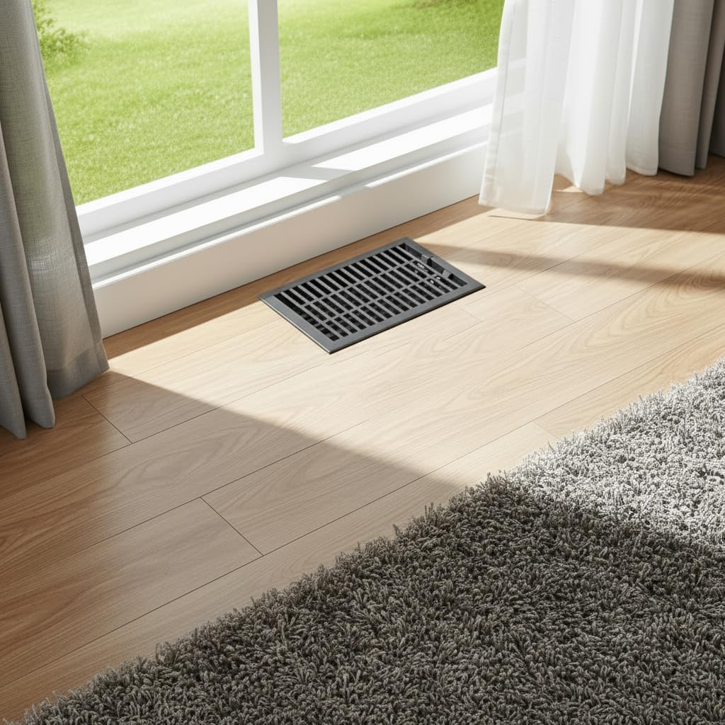 Empire Register Co, Vent Cover - 6x10 inch, Modern Contemporary Design, Textured Black Finish, Heavy Duty Floor Vent Covers, Metal Damper Attached Vent Covers for Home Floor only