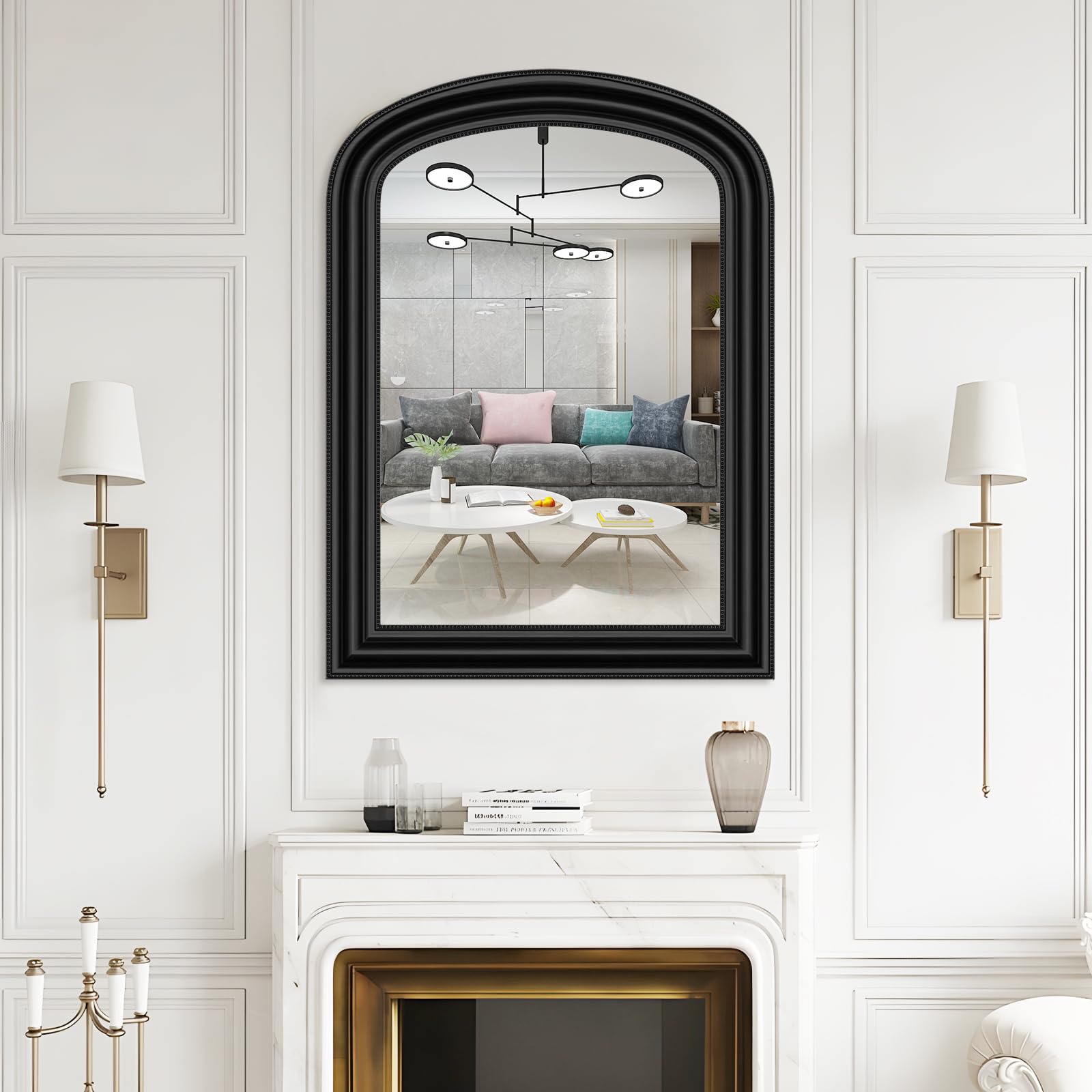 FUWU HOME Black Arch Mirror for Bathroom Vanity, 22" x 30" Vintage Mirror with Beaded Frame for Wall Decor Farmhouse Wood Frame Mirror for Entryway, Living Room