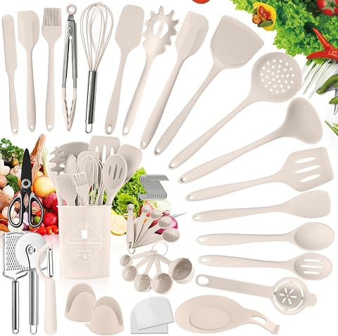 Utensilios Cocina de Silicona,Antiadherente,No Tóxicas Resistentes Al Calor Utensilios De Cocina Antiadherente 56 Piezas + 20 Ganchos