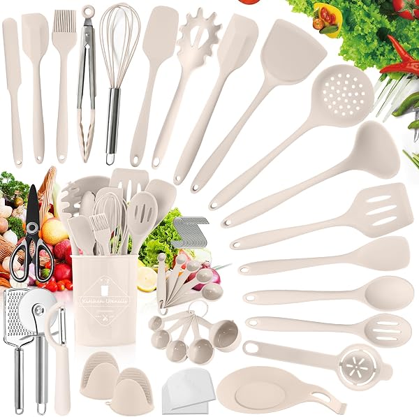TWBEST Lot de 20 ustensiles de cuisine en silicone résistant à la chaleur